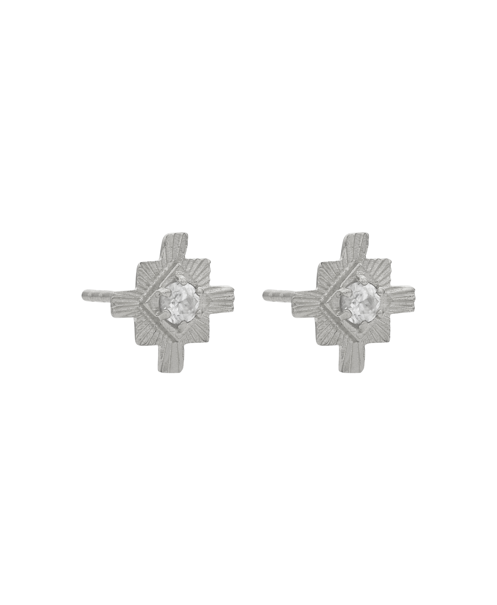 Inka Studs - 925 Sterling Silver, White Zircon