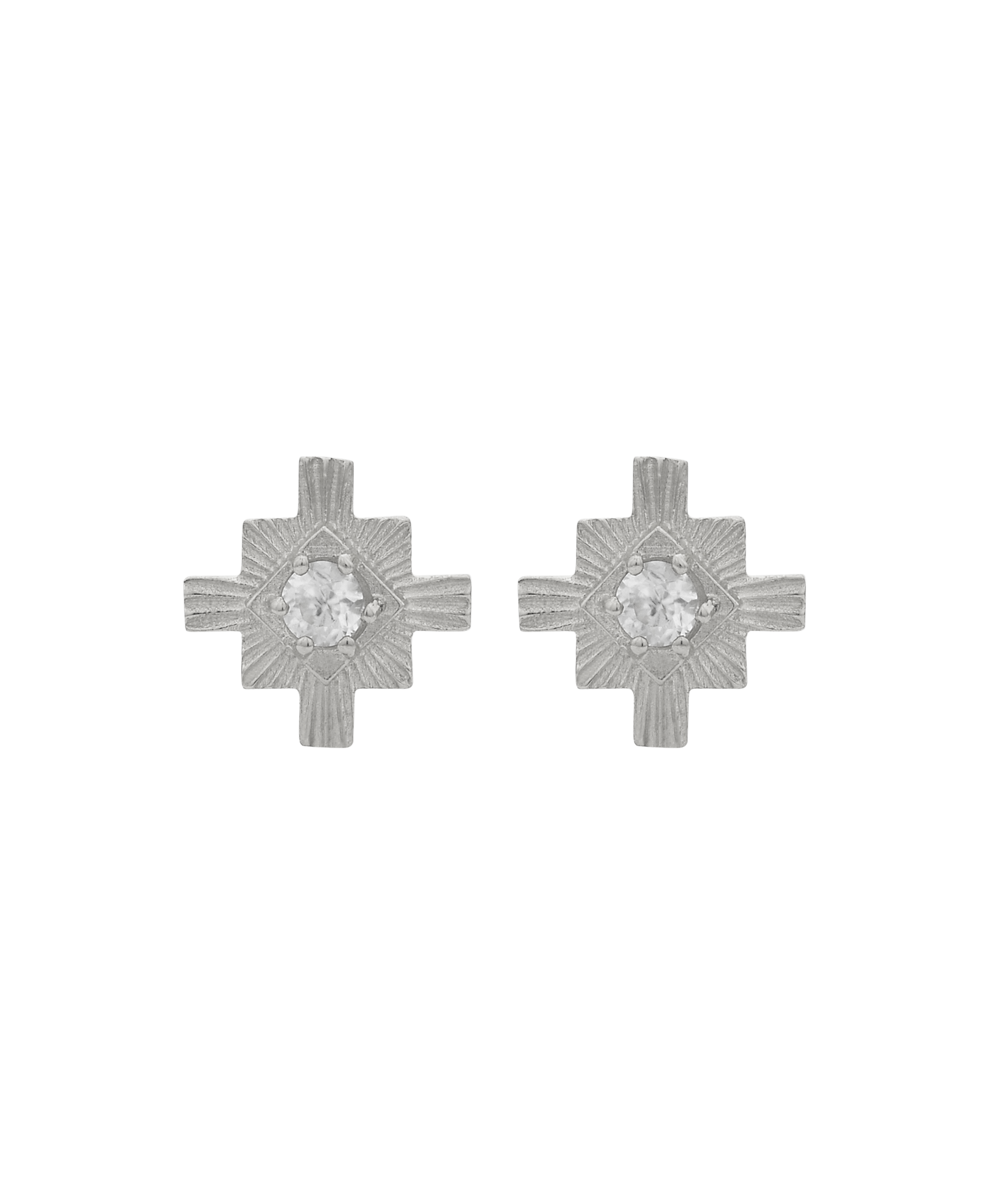 Inka Studs - 925 Sterling Silver, White Zircon