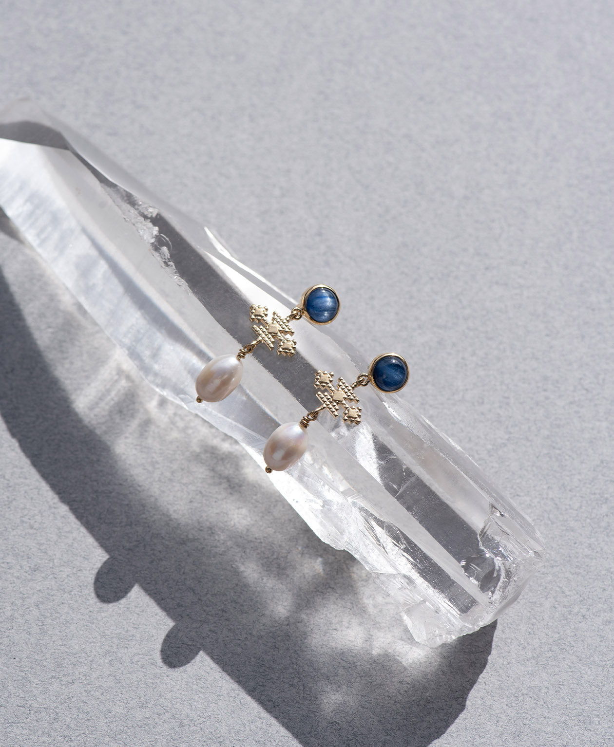 Kaya Earrings - 22k Gold Vermeil, Pearl & Kyanite