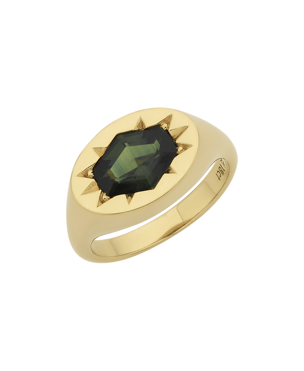 Lennon Signet - 18k Yellow Gold, Hexagonal Cut Green Sapphire 2.01 carat