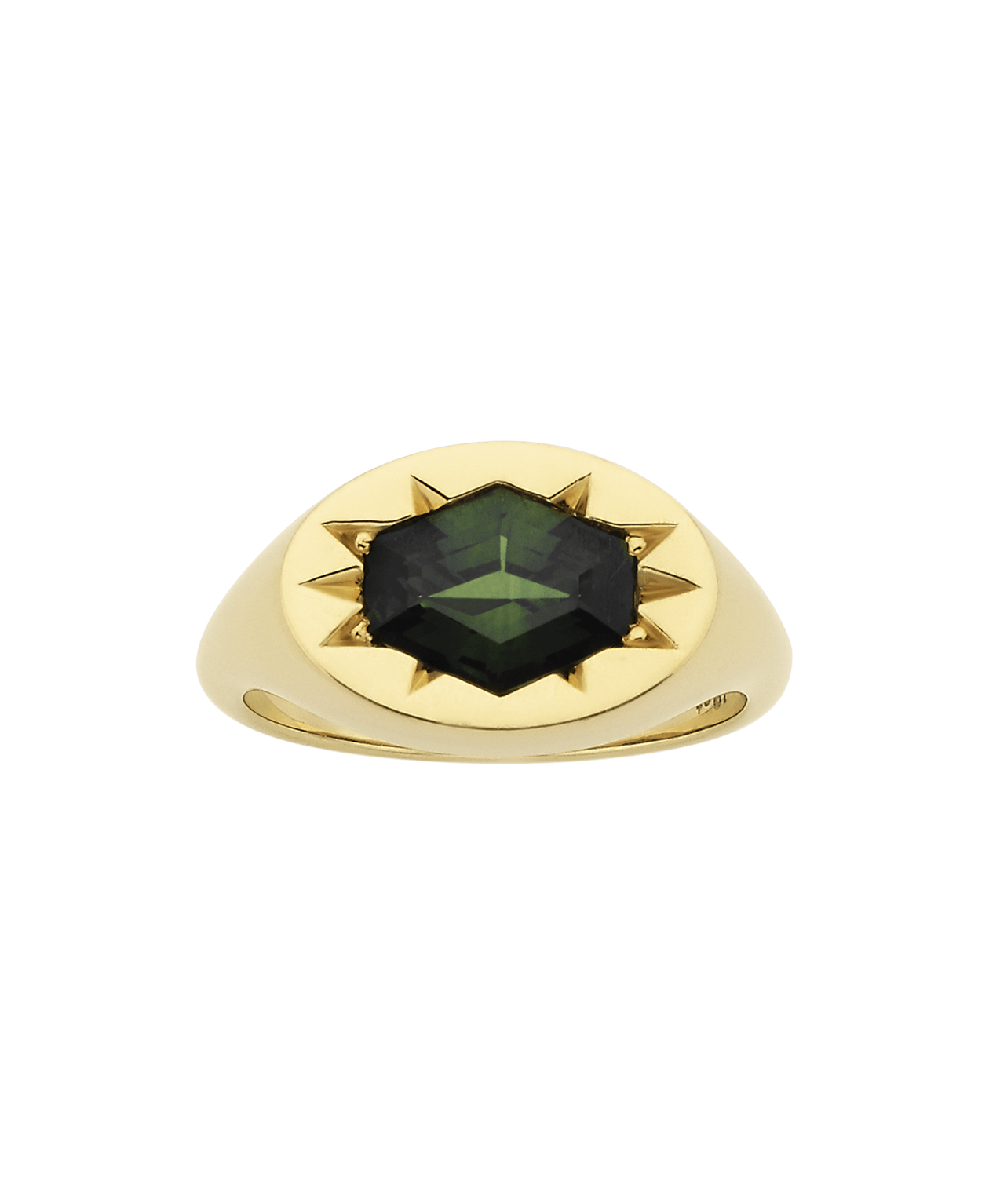 Lennon Signet - 18k Yellow Gold, Hexagonal Cut Green Sapphire 2.01 carat