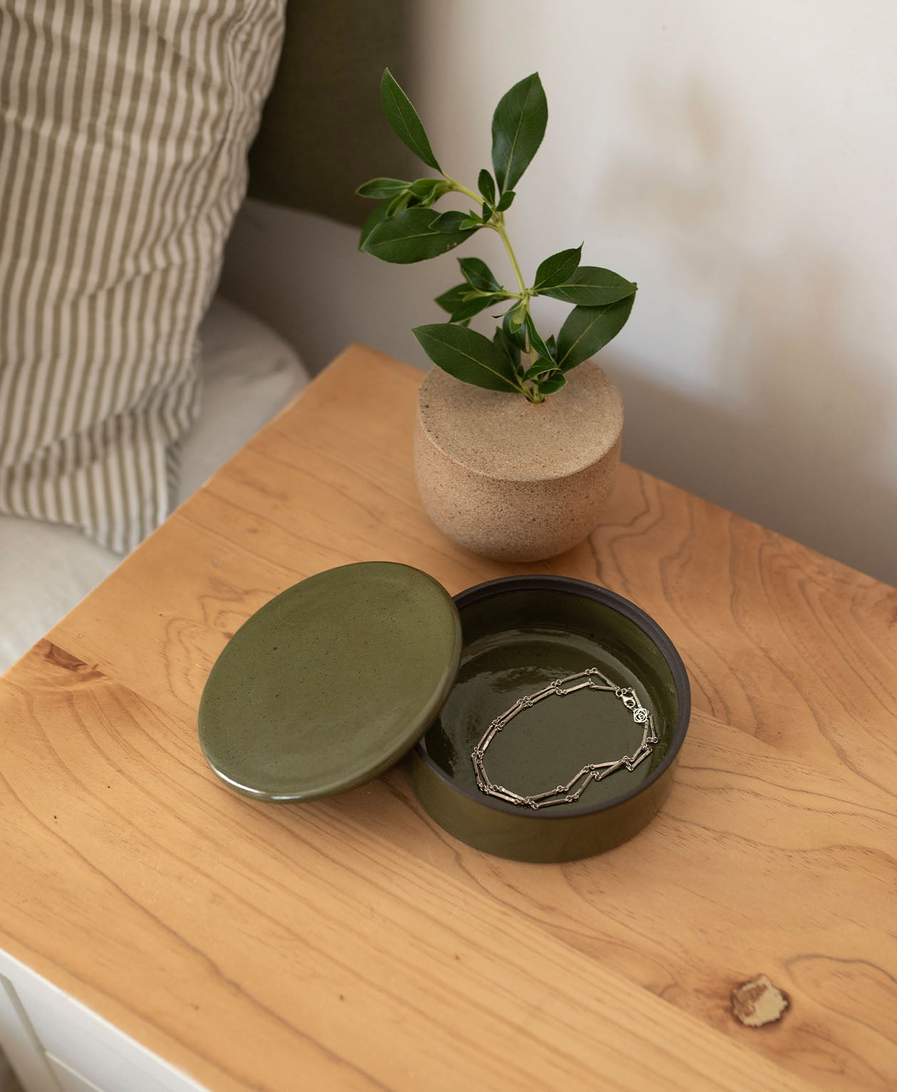 Ceramic Jewellery Box - Tanekaha Green