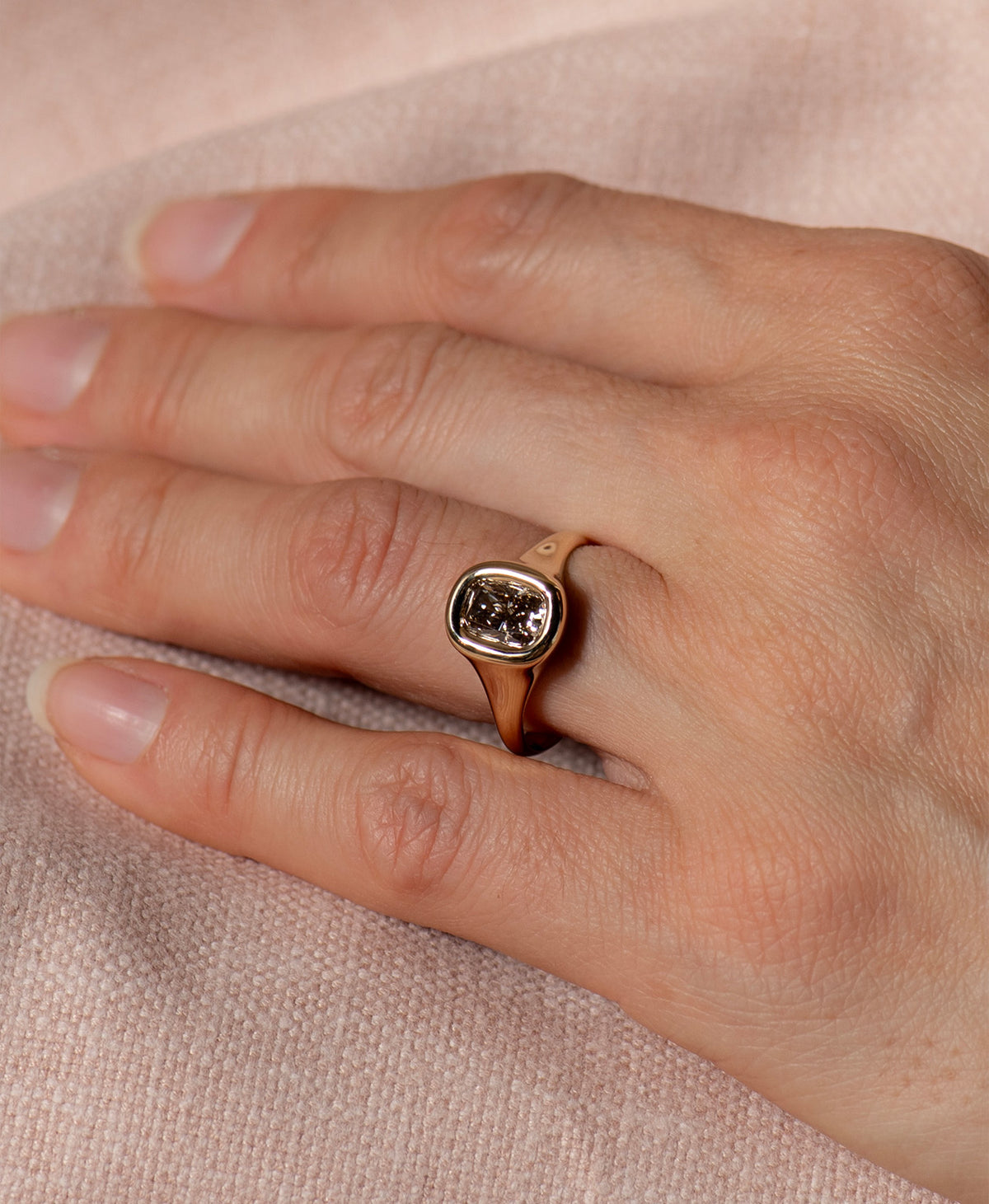 Mila Engagement Ring - 18k Yellow Gold, Cushion Cut Brown Diamond 1.0 carat