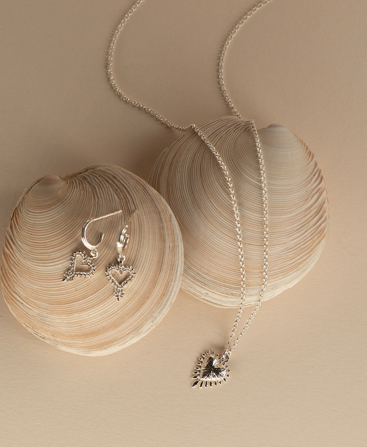 Mini Gypsy Heart Hoops & Mini Heart Ray Necklace Gift Set - 925 Sterling Silver