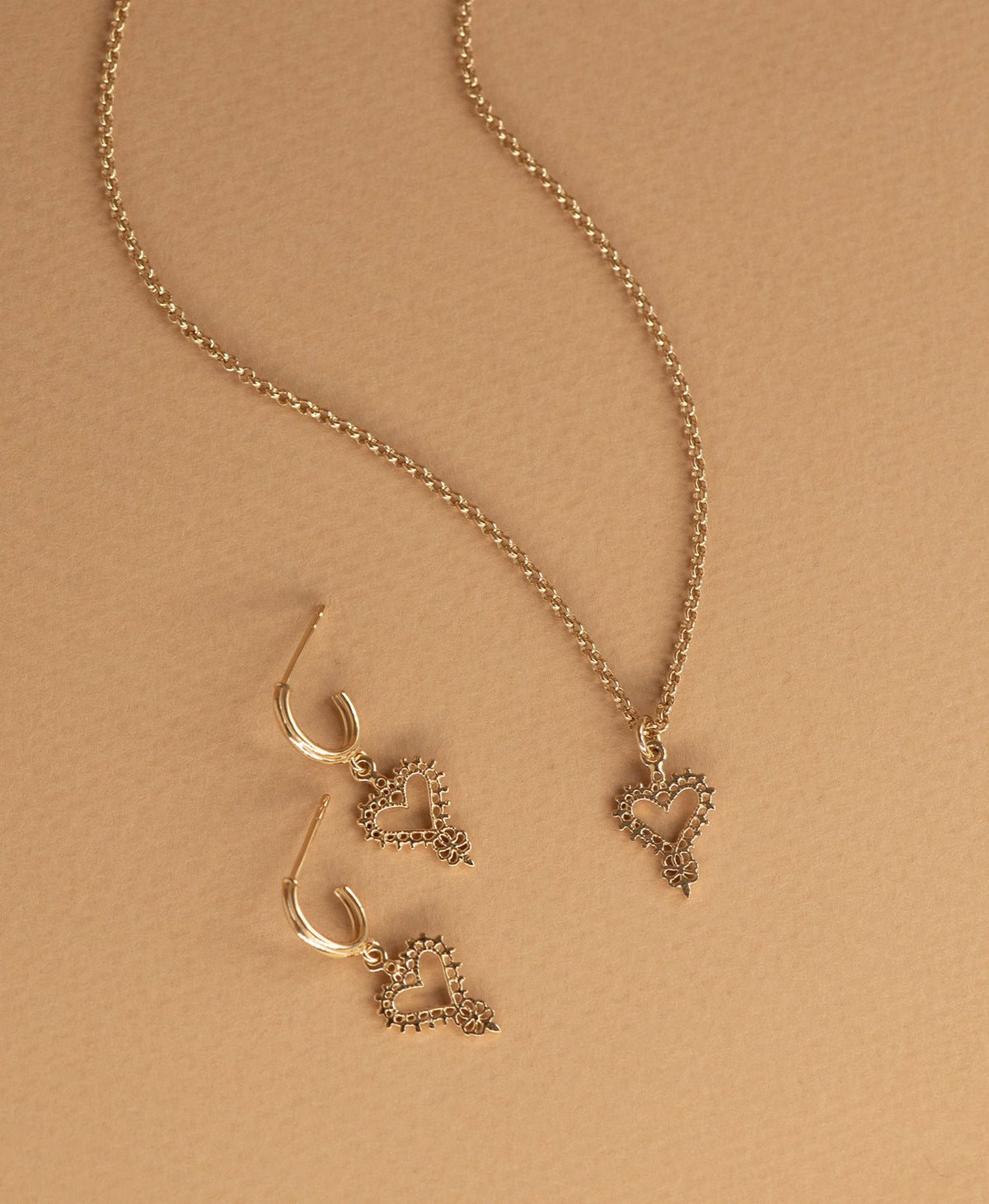 Mini Gypsy Heart Necklace and Earrings Gift Set - 22k Gold Vermeil