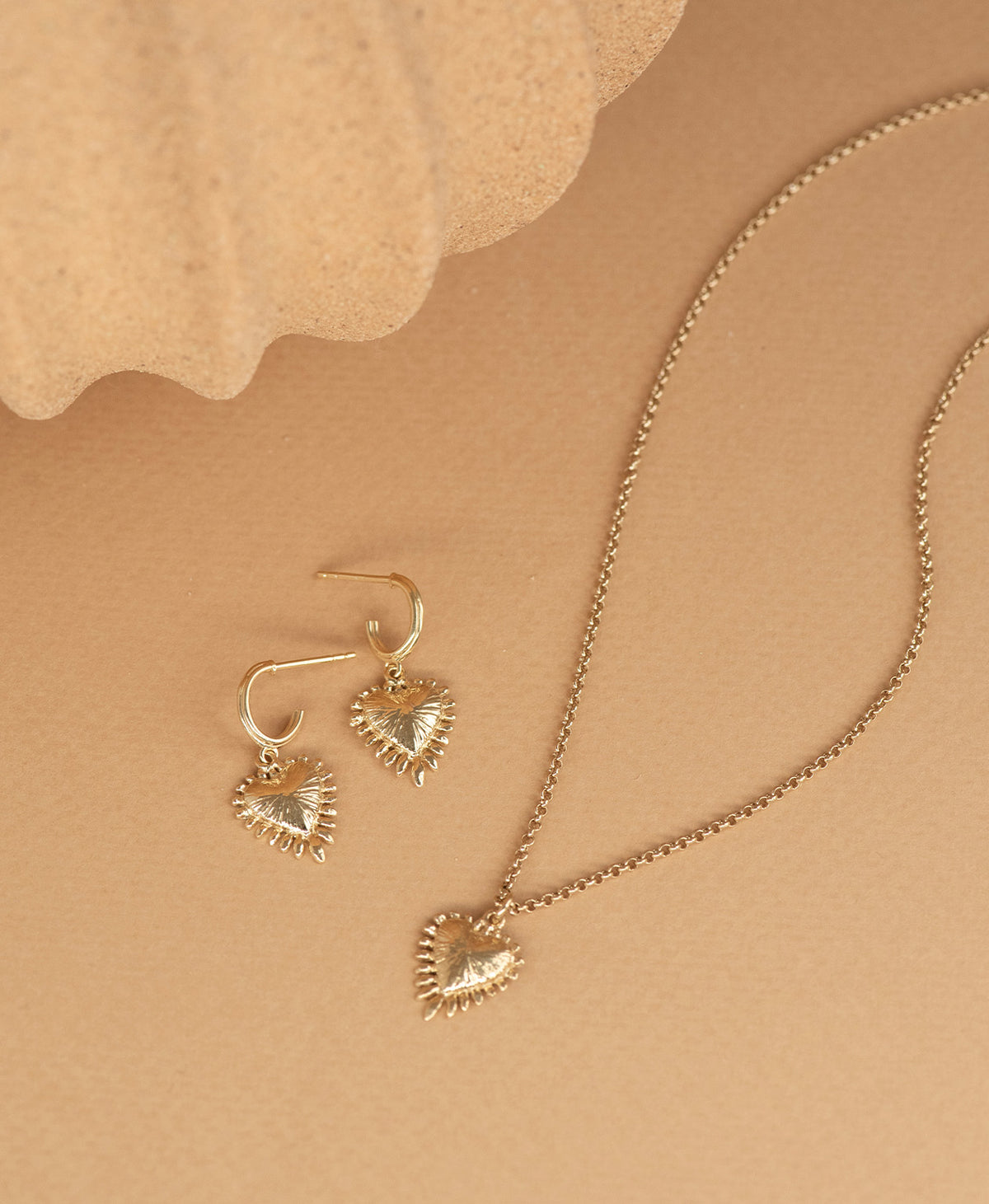 Mini Heart Rays Necklace and Earrings Gift Set - 22k Gold Vermeil