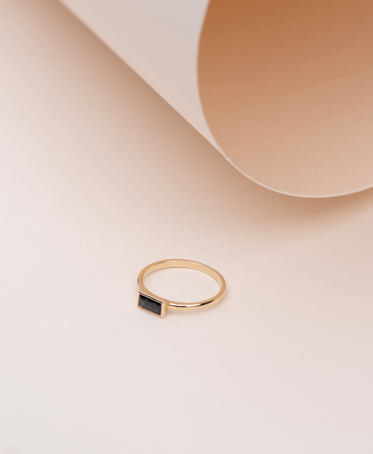 Mon Petit Stacker Ring - 9k Yellow Gold, Baguette Cut Blue Sapphire