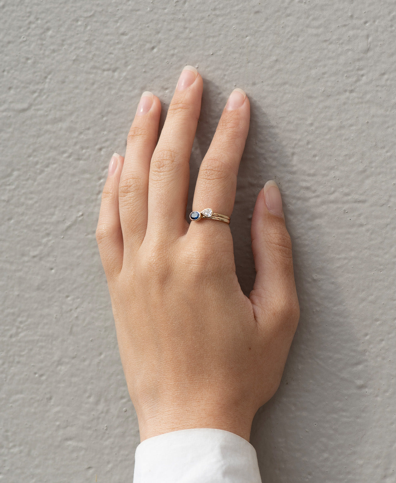 Mon Petit Stacker Ring - 9k Yellow Gold, Oval Cut Blue Sapphire