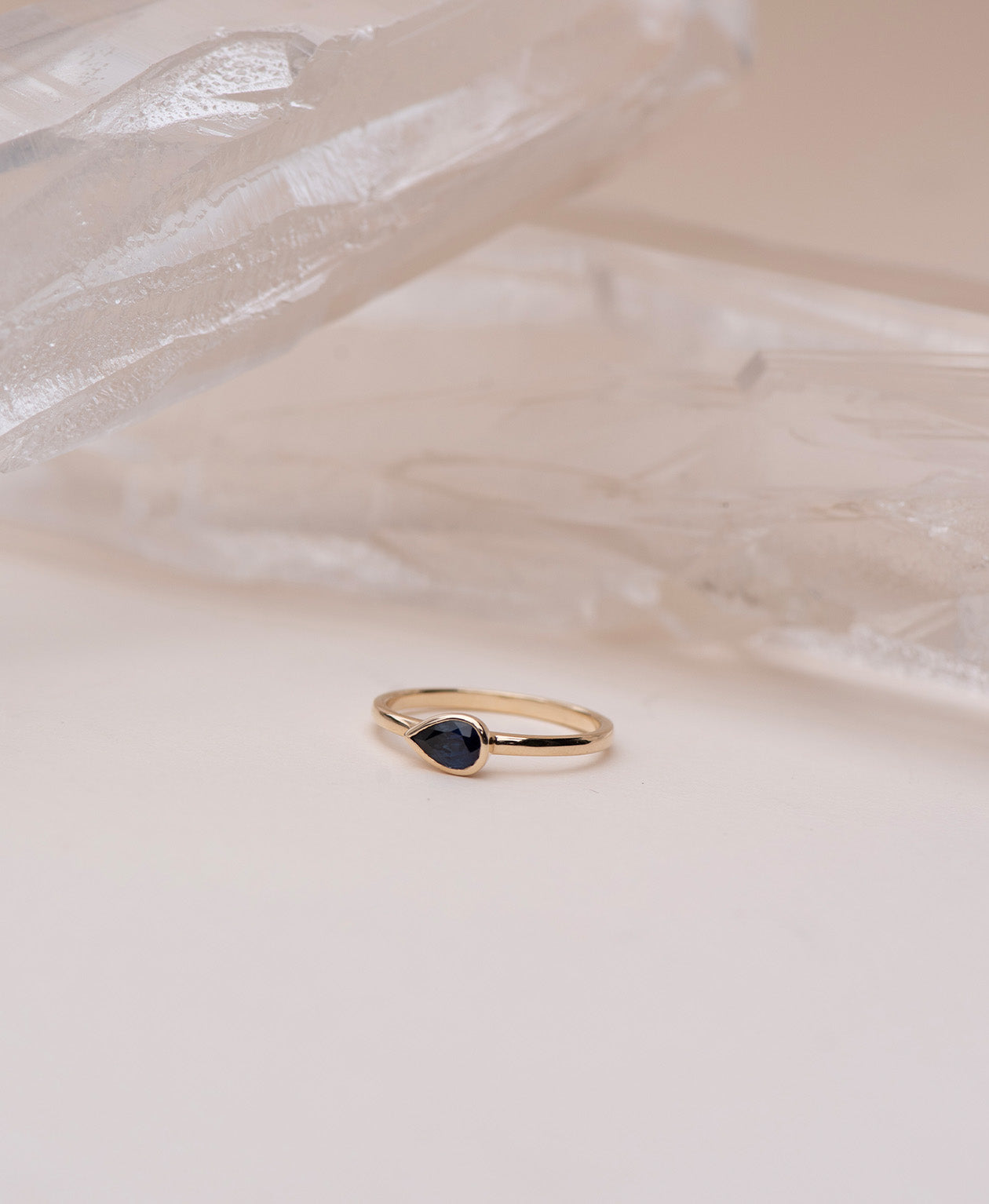 Mon Petit Stacker Ring - 9k Yellow Gold, Pear Cut Blue Sapphire
