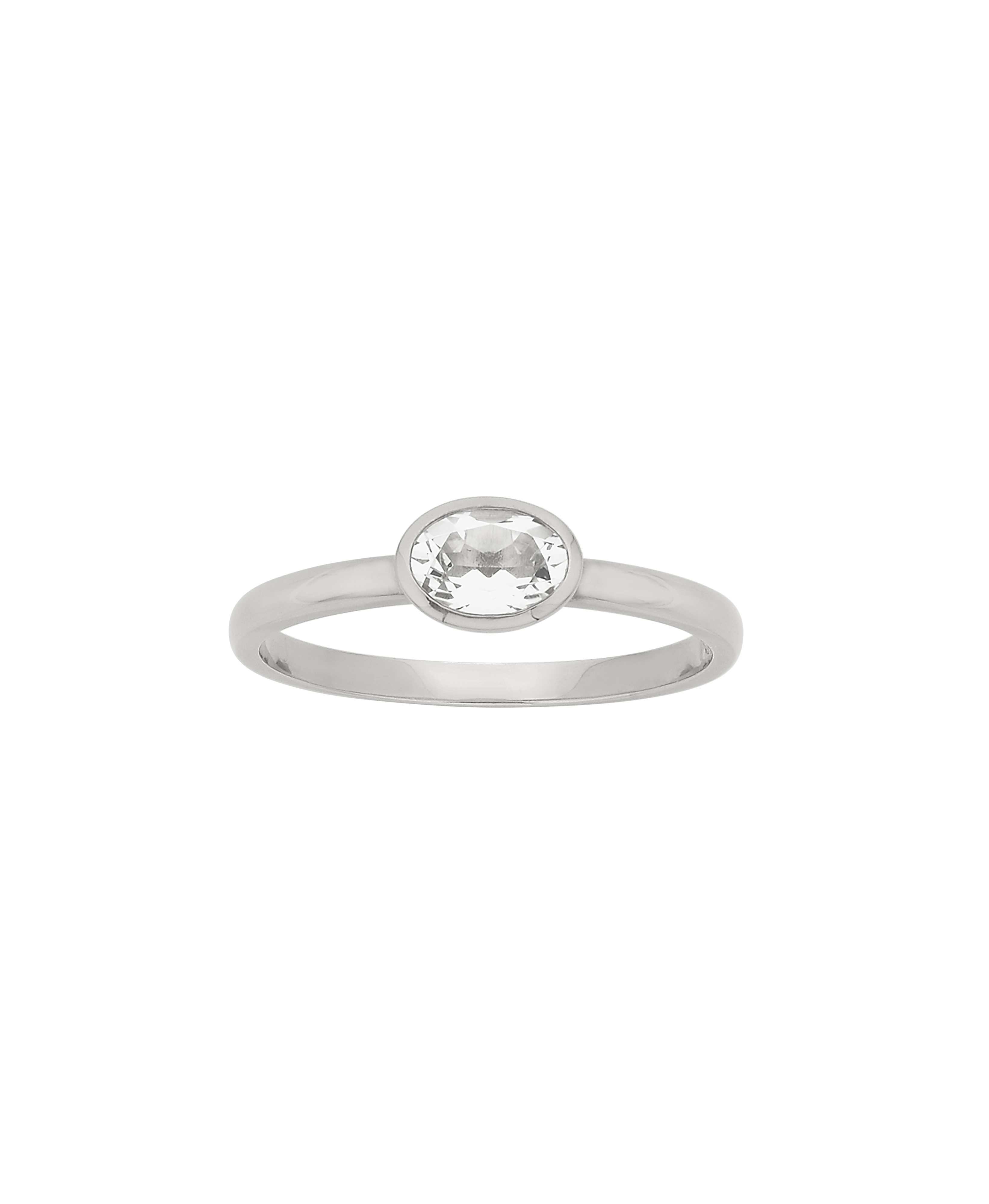 Mon Petit Stacker Ring - 925 Sterling Silver, Oval White Topaz