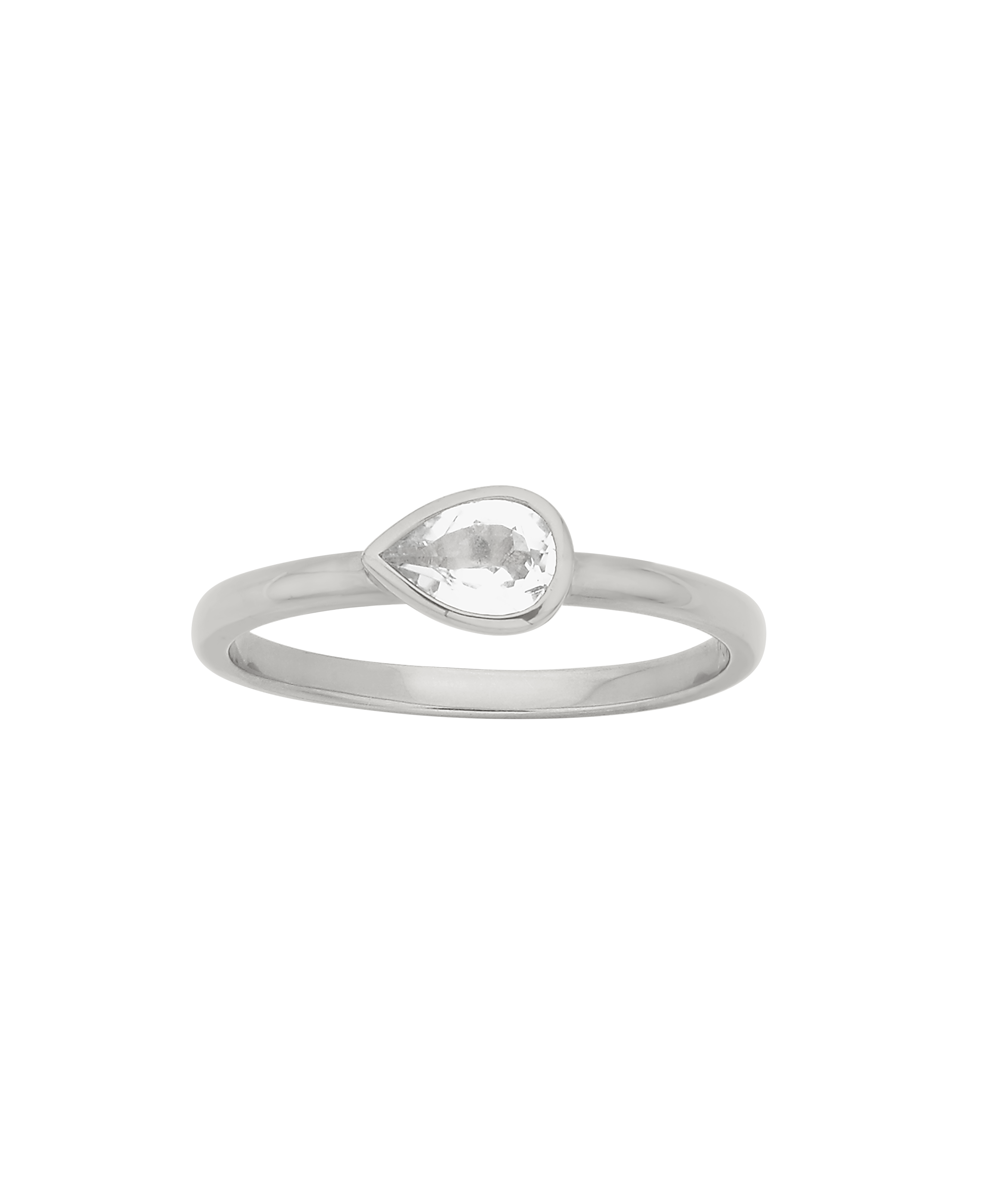 Mon Petit Stacker Ring - 925 Sterling Silver, Pear White Topaz