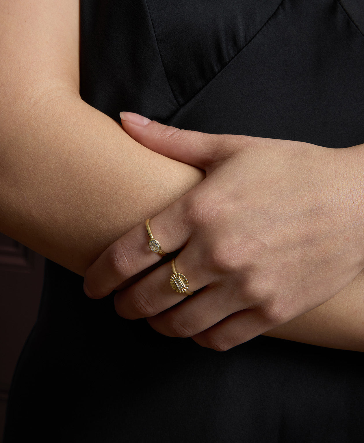 Mon Petit Stacker Ring - 22k Gold Vermeil, Oval White Topaz