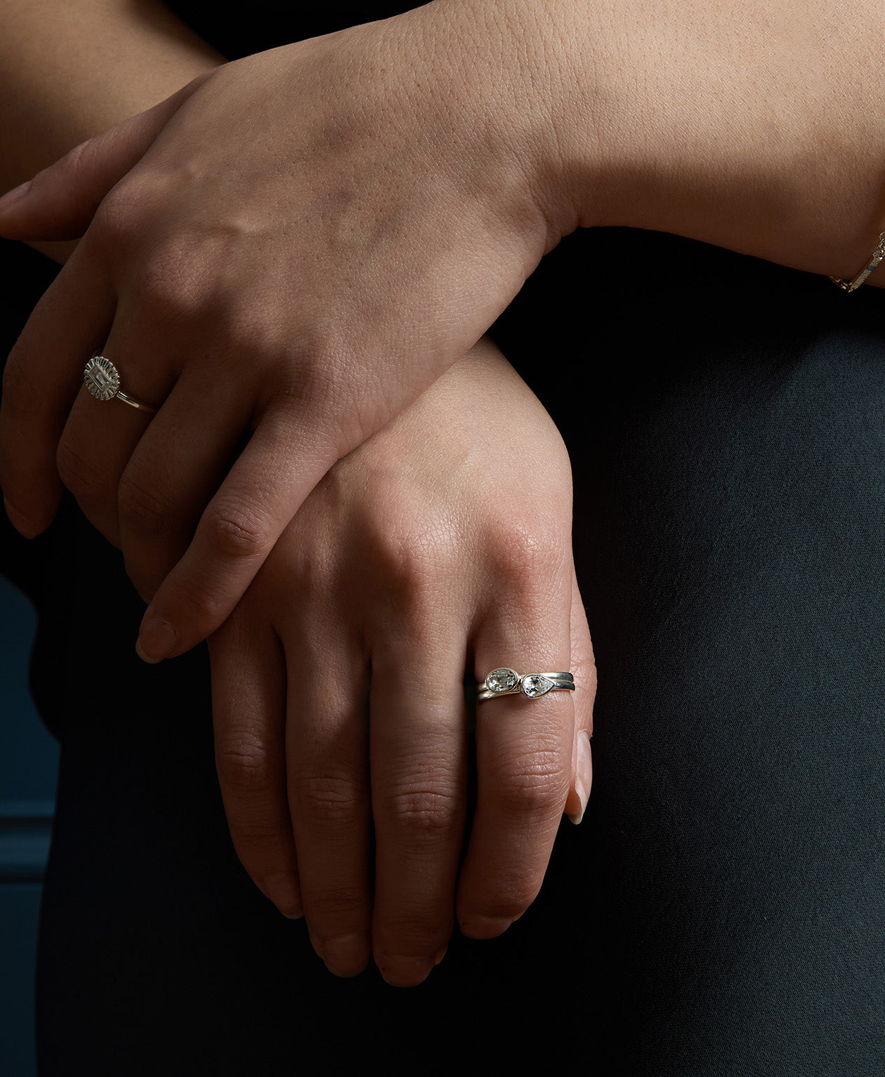 Mon Petit Stacker Ring - 925 Sterling Silver, Pear White Topaz