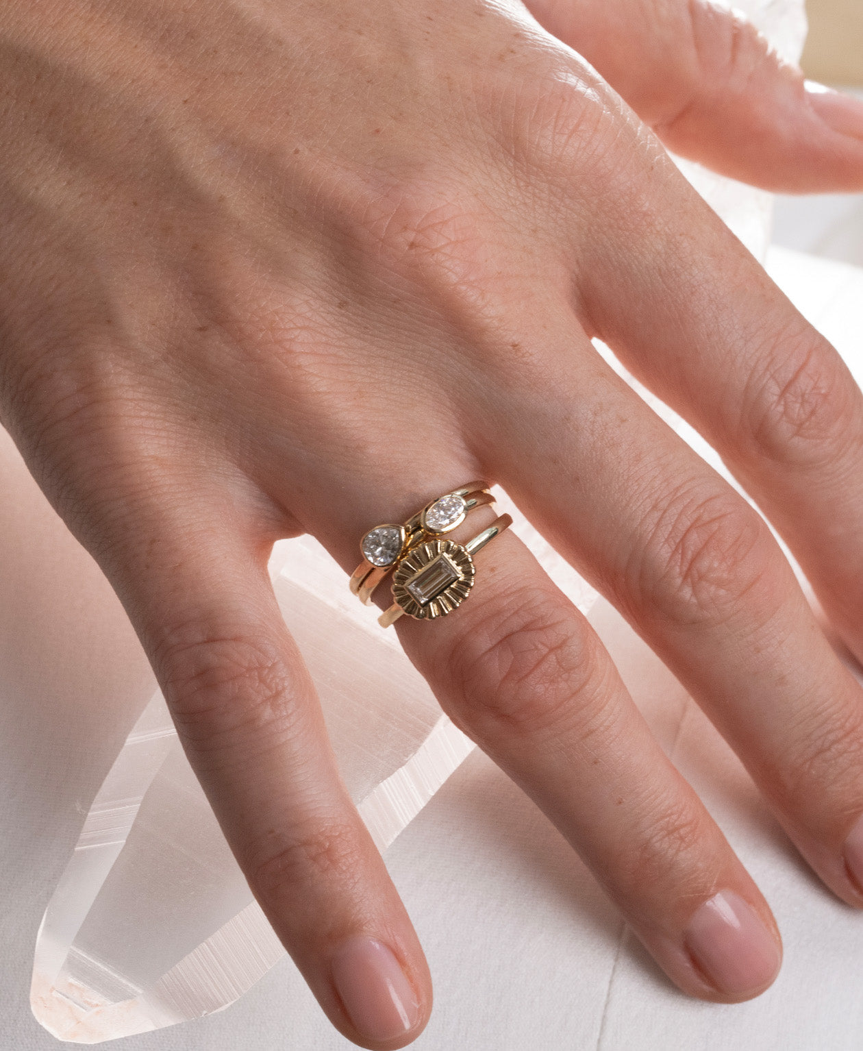 Mon Petit Stacker Ring - 22k Gold Vermeil, Pear White Topaz