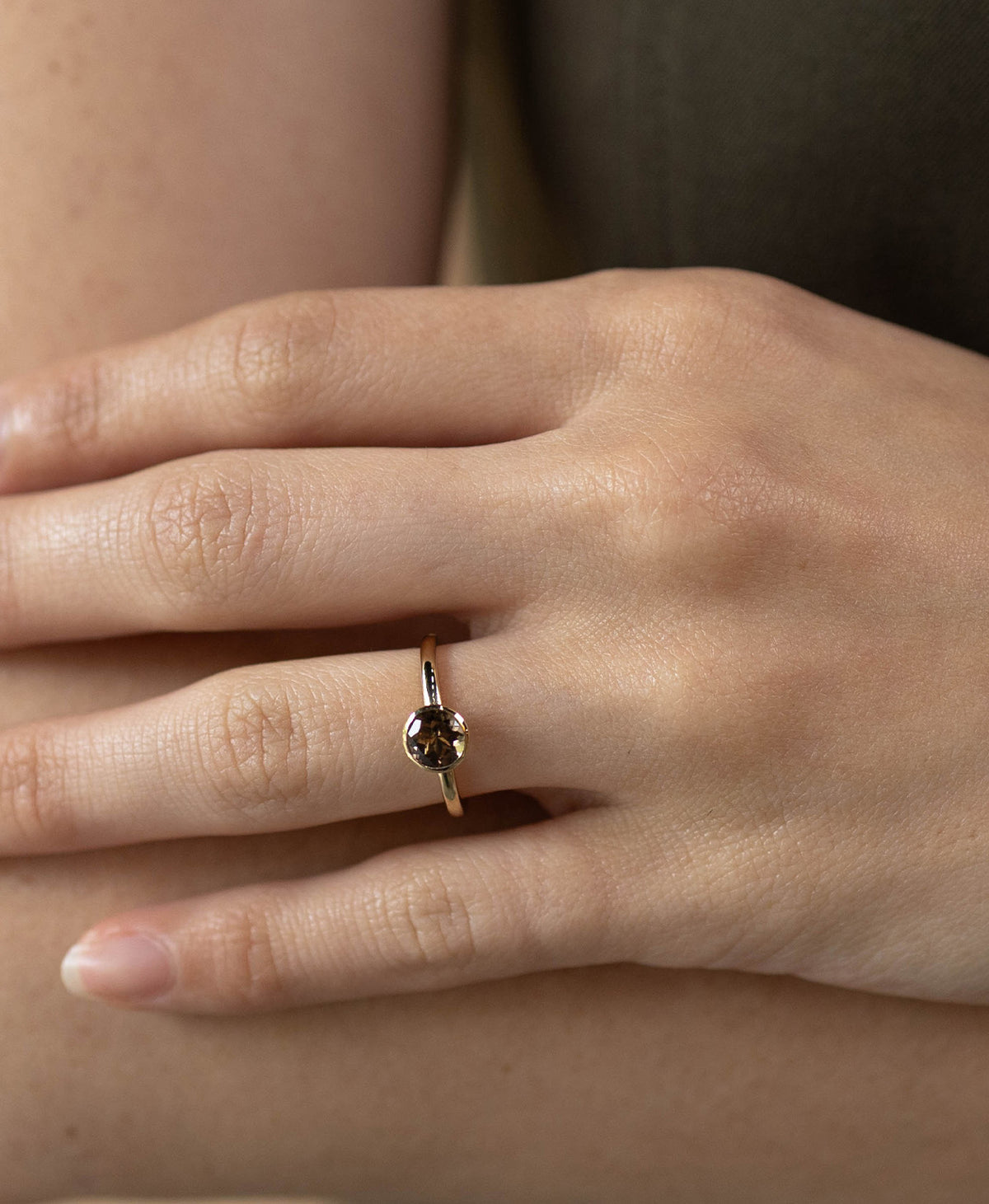 Mon Petit Stacker Ring - 22k Gold Vermeil, Round Smoky Quartz