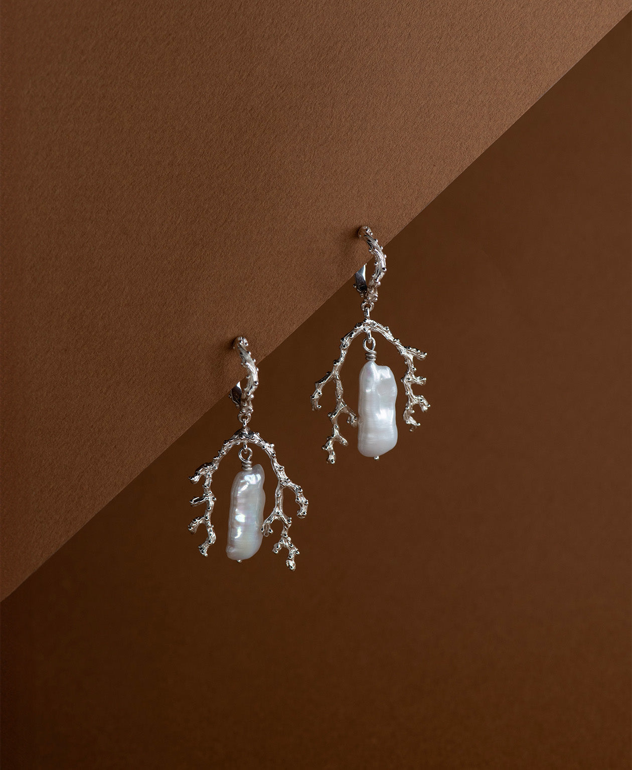 Mutiara Earrings - 925 Sterling Silver, Baroque Pearl