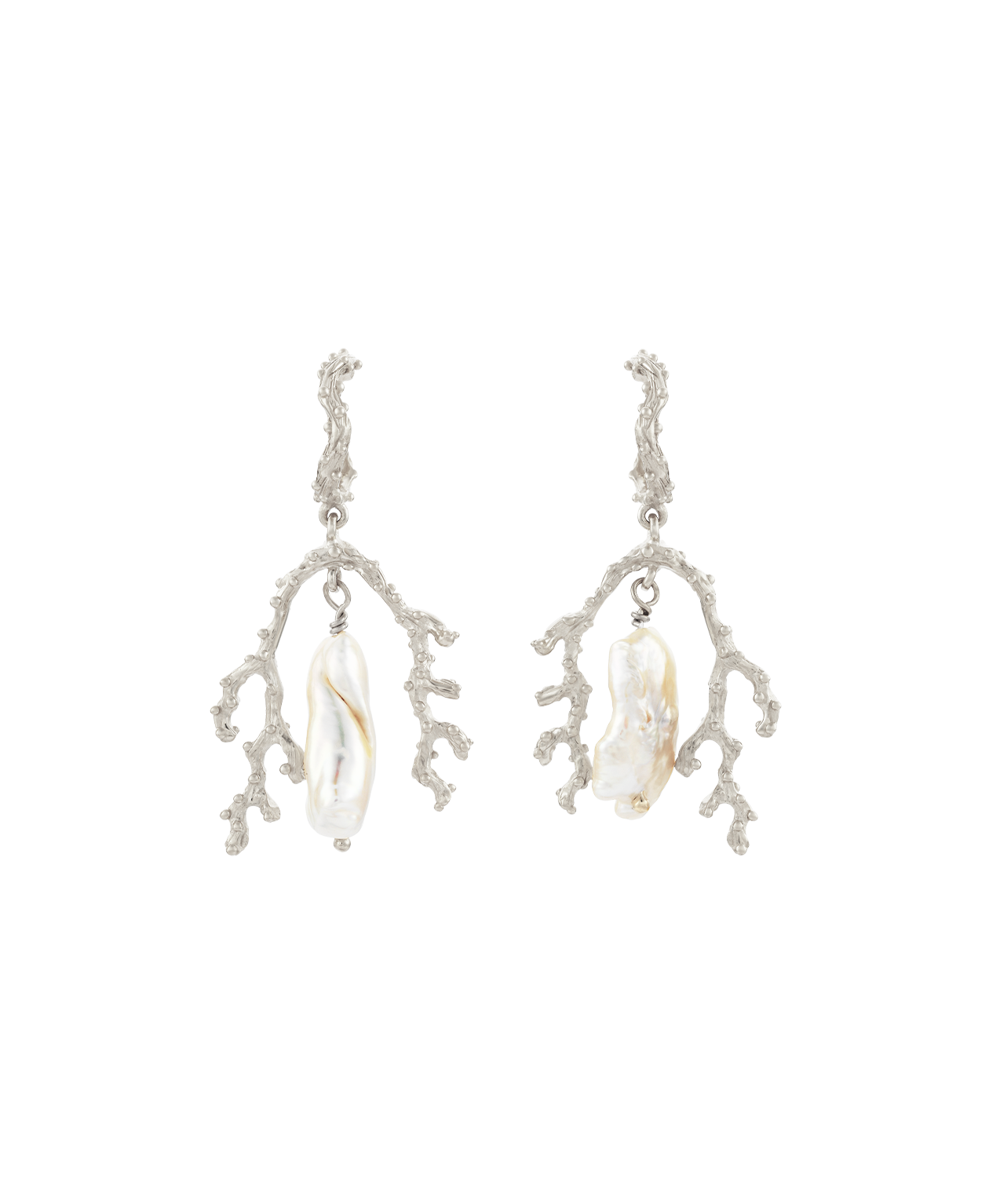 Mutiara Earrings - 925 Sterling Silver, Baroque Pearl