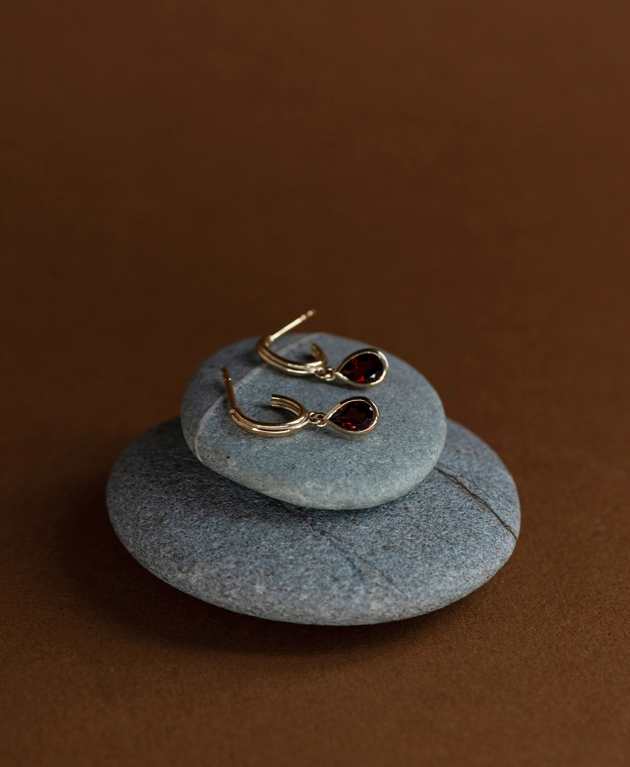 Ophelia Hoops - 22k Gold Vermeil, Garnet