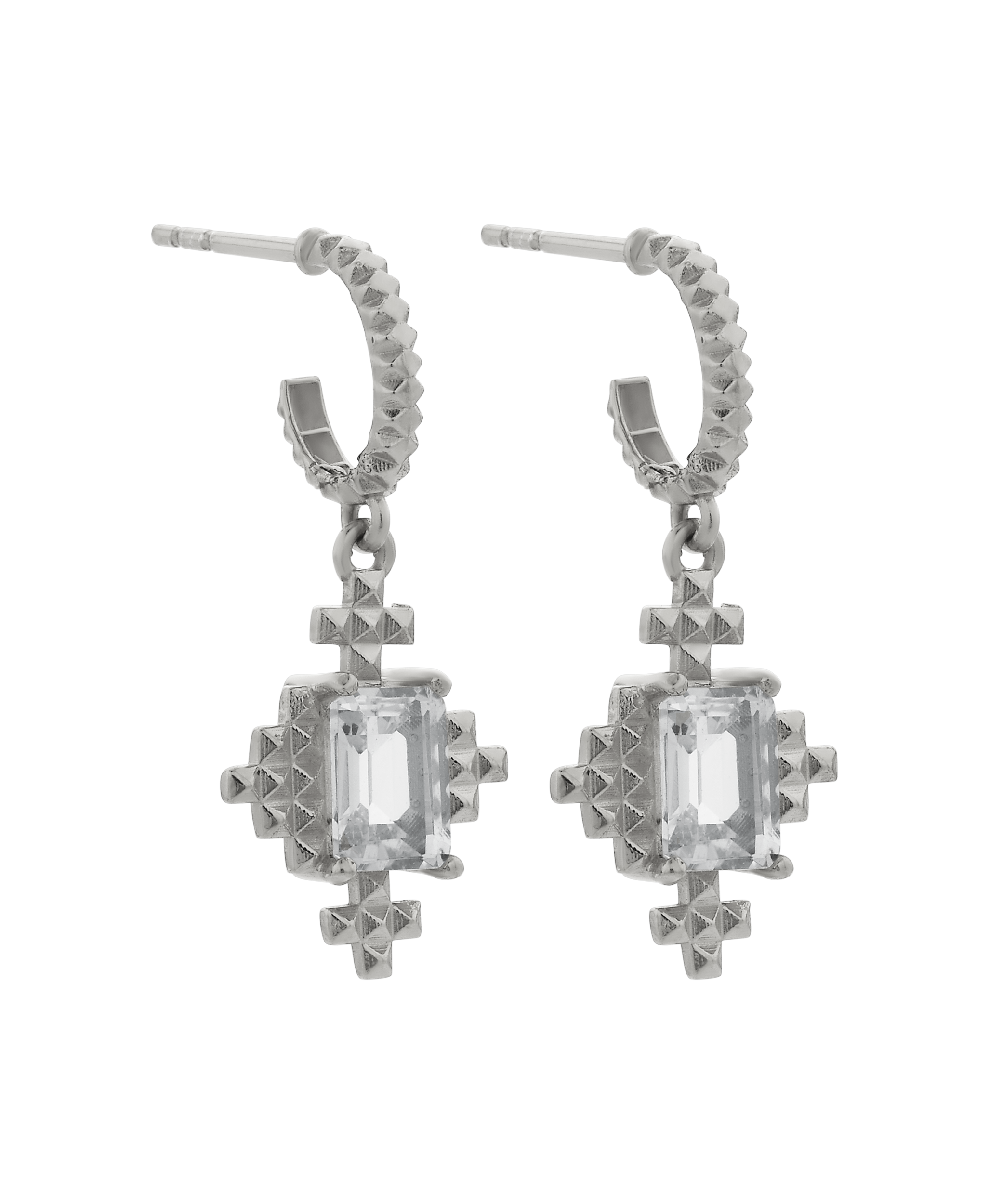 Reya Hoops - 925 Sterling Silver, White Topaz