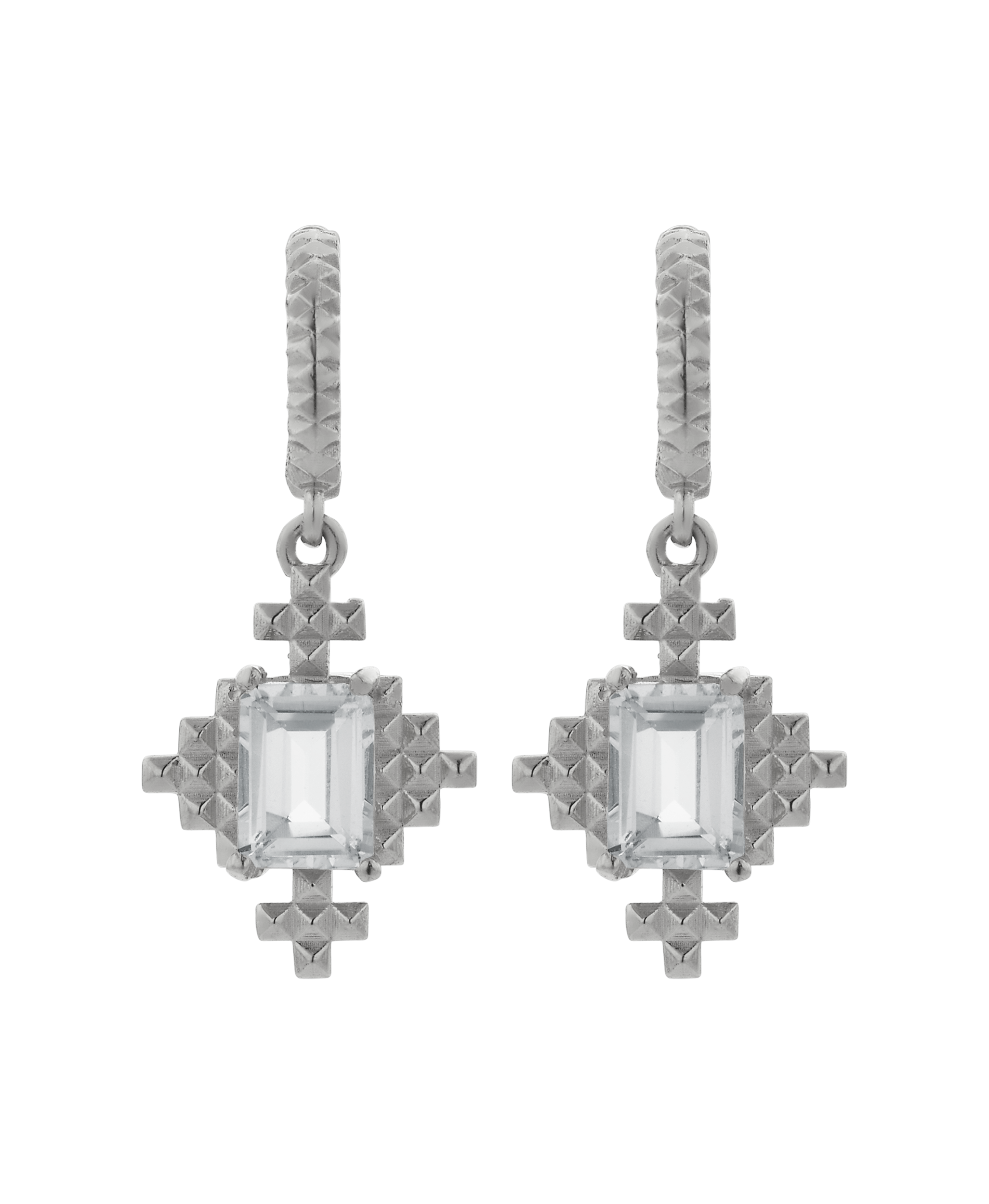 Reya Hoops - 925 Sterling Silver, White Topaz