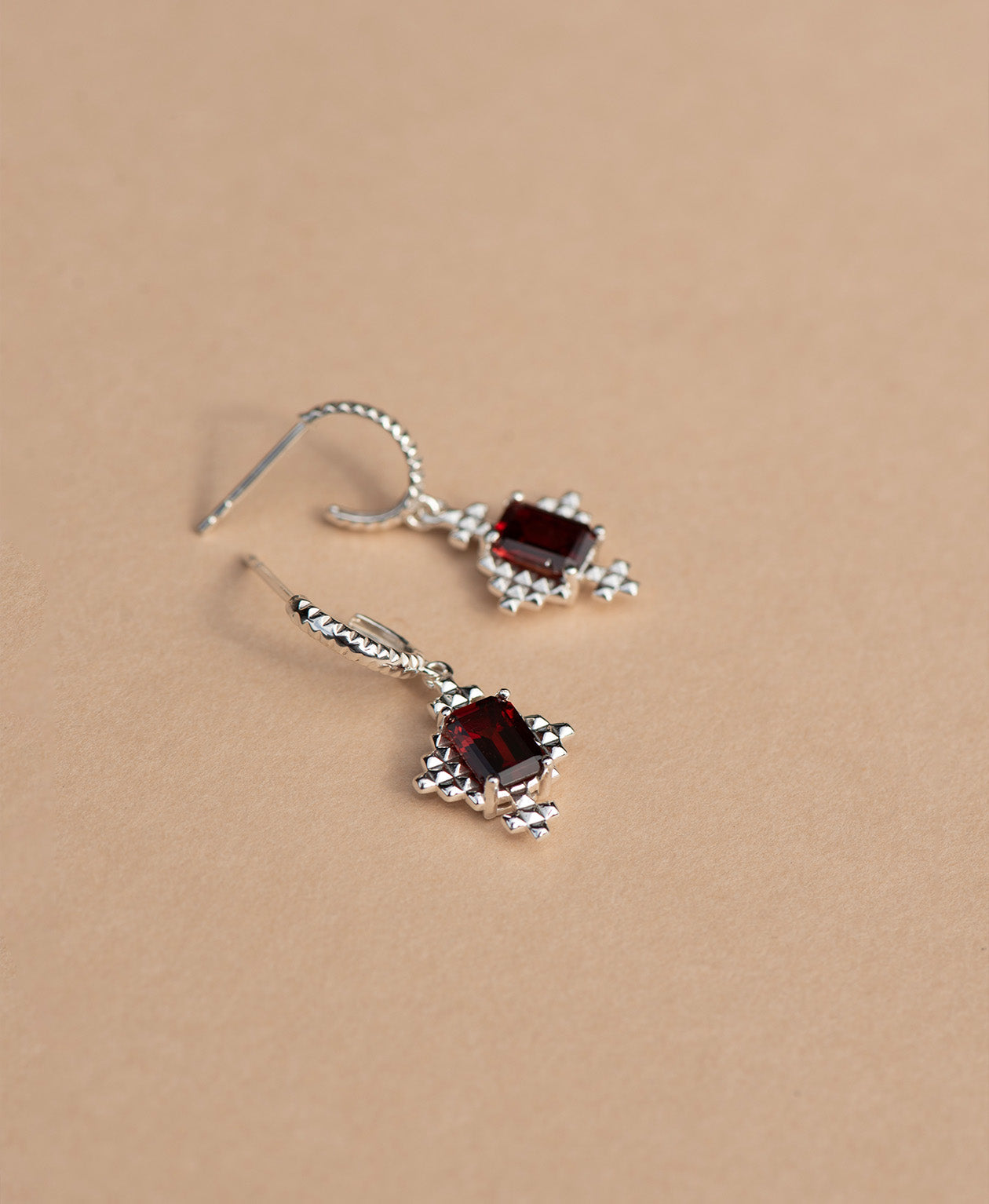 Reya Hoops - 925 Sterling Silver, Rhodolite Garnet