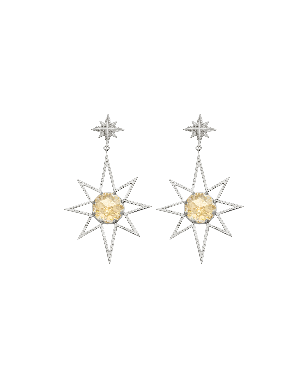 Sunburst Earrings - 925 Sterling Silver, Lemon Quartz