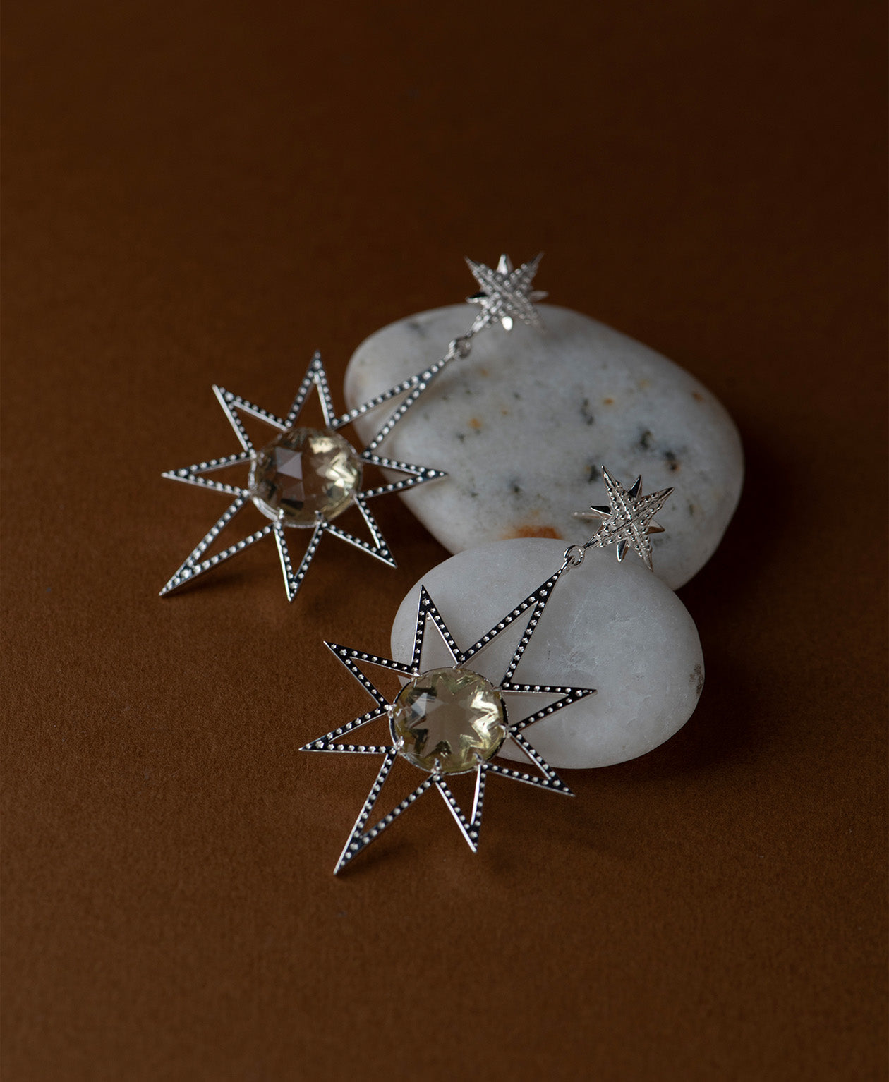 Sunburst Earrings - 925 Sterling Silver, Lemon Quartz