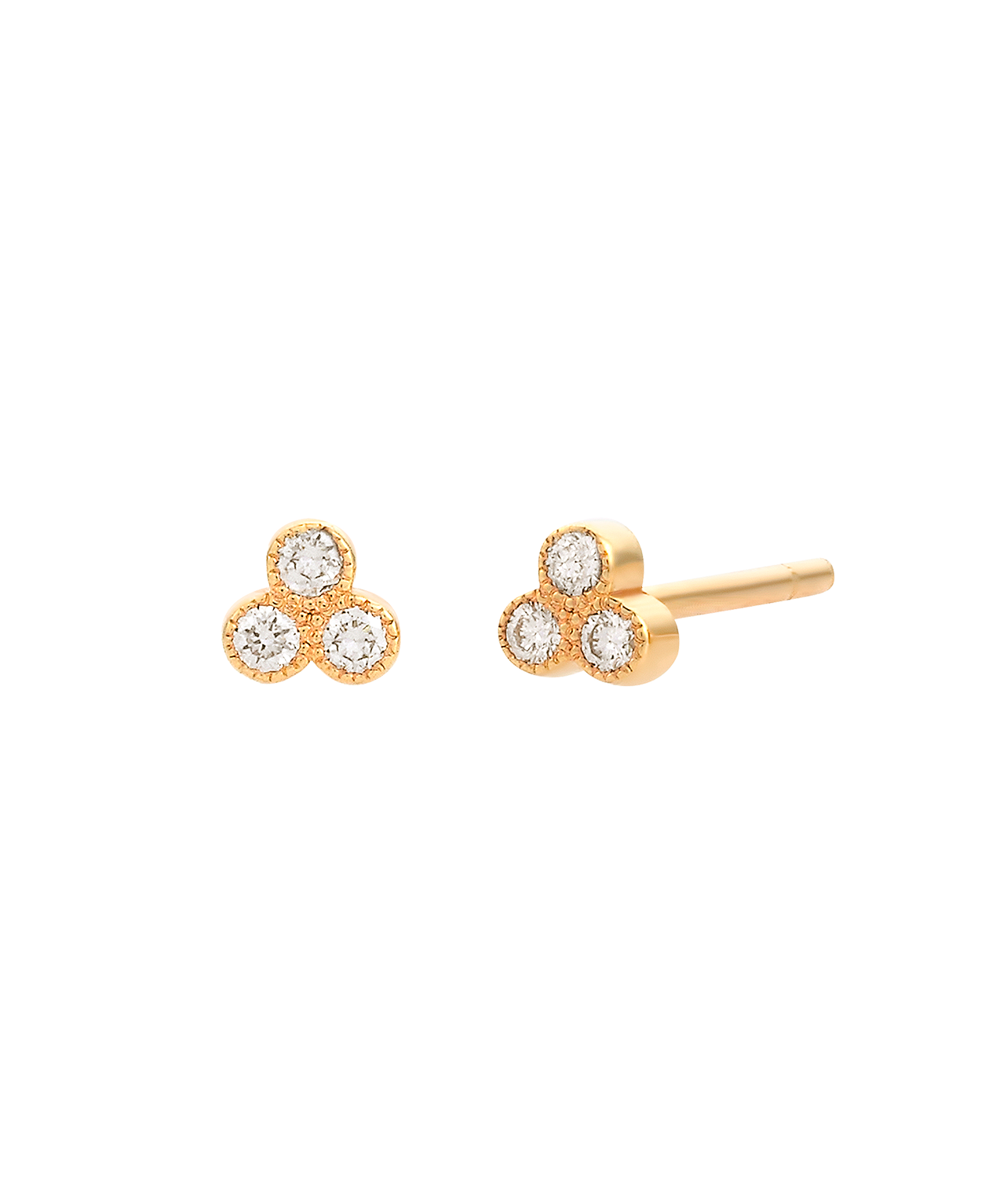 Three Friends 2mm Studs - 18k Yellow Gold, Diamond