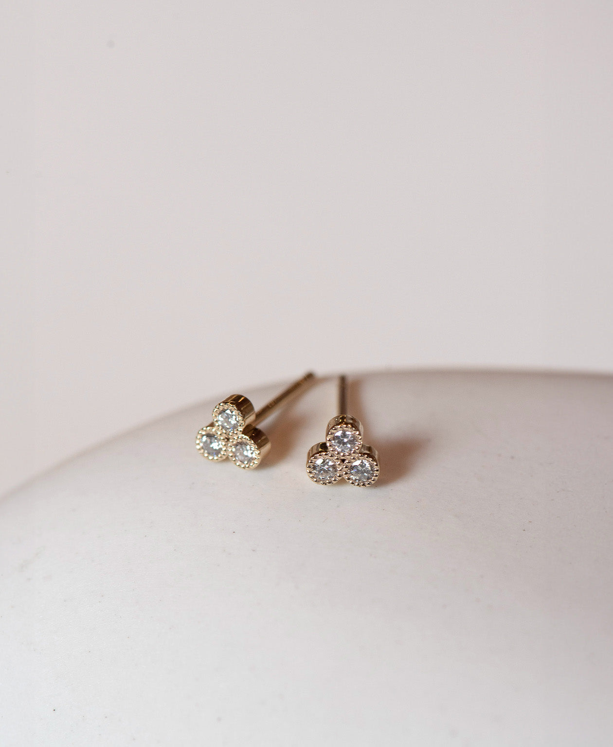 Three Friends 2mm Studs - 18k Yellow Gold, Diamond