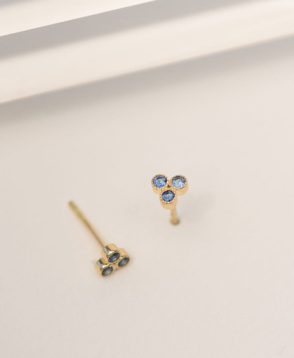 Three Friends 2mm Studs - 18k Yellow Gold, Blue Sapphire