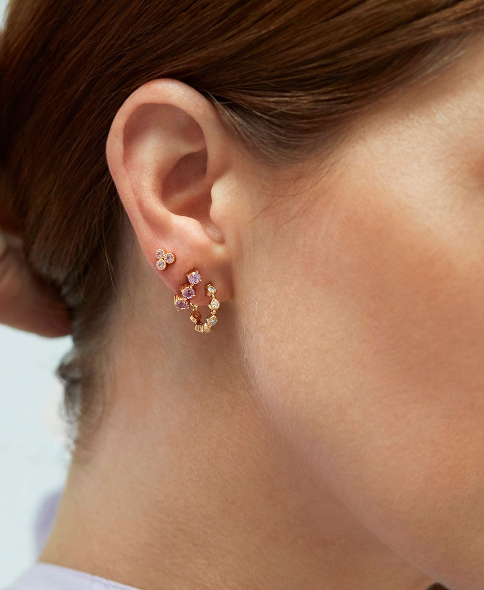 Three Friends 2mm Studs - 18k Yellow Gold, Pink Sapphire