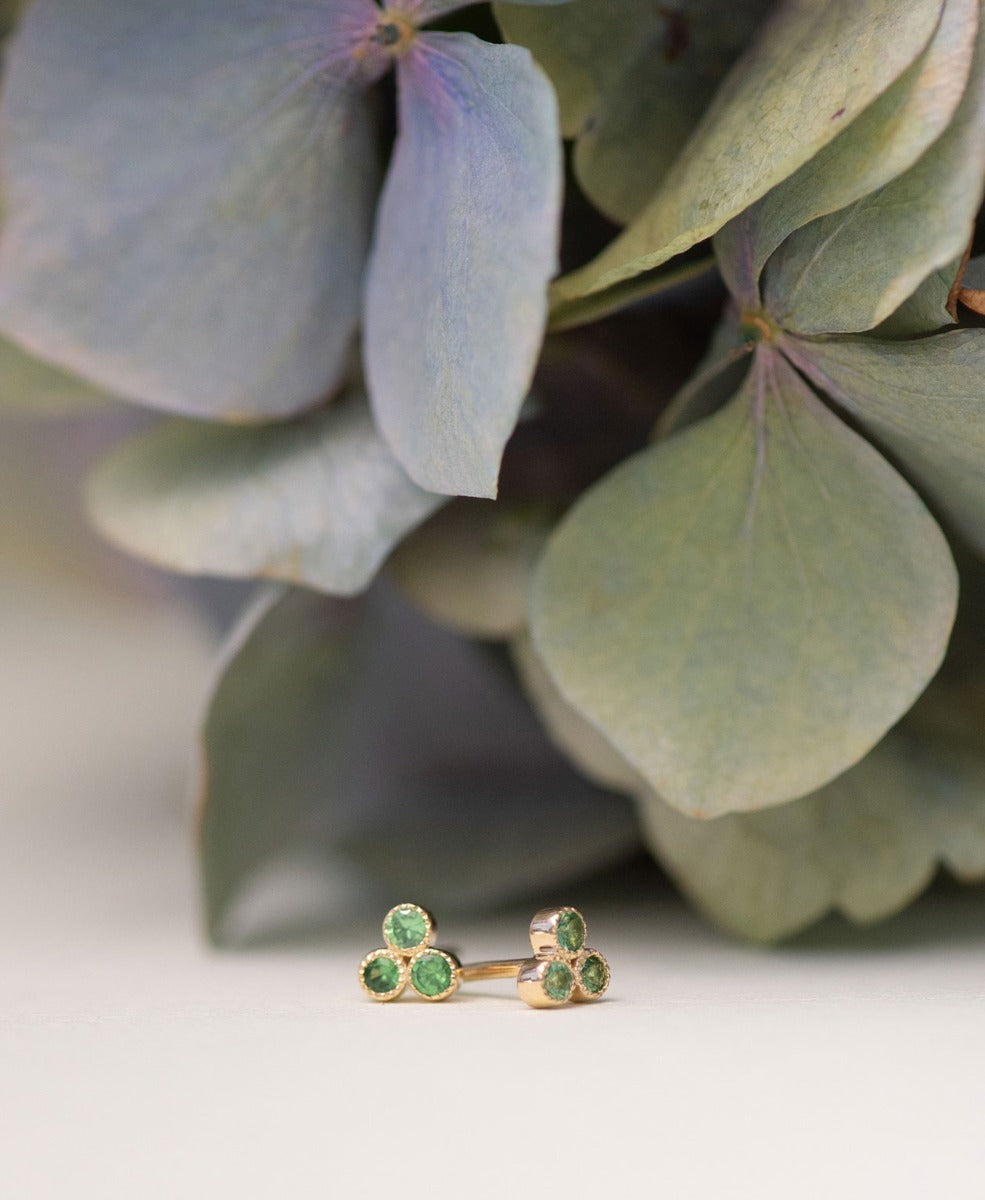 Three Friends 2mm Studs - 18k Yellow Gold, Tsavorite