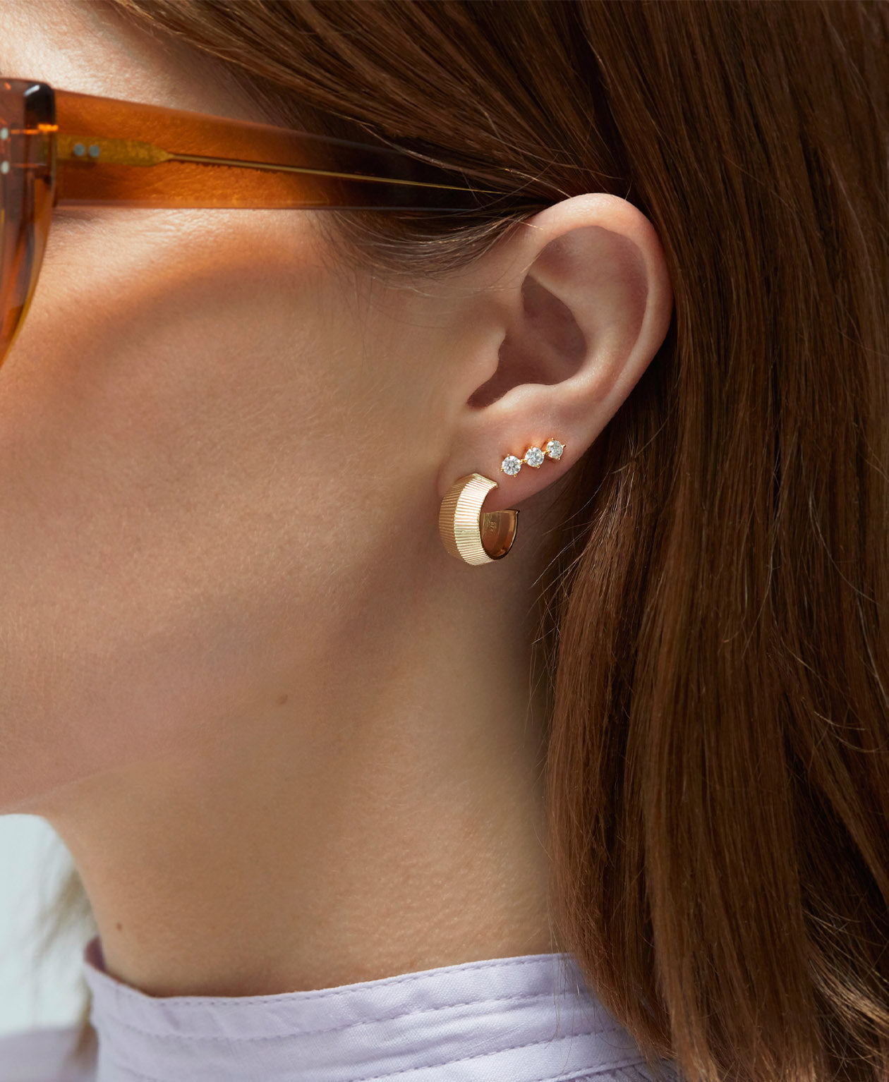 Three Graces Studs - 18k Yellow Gold, Diamond