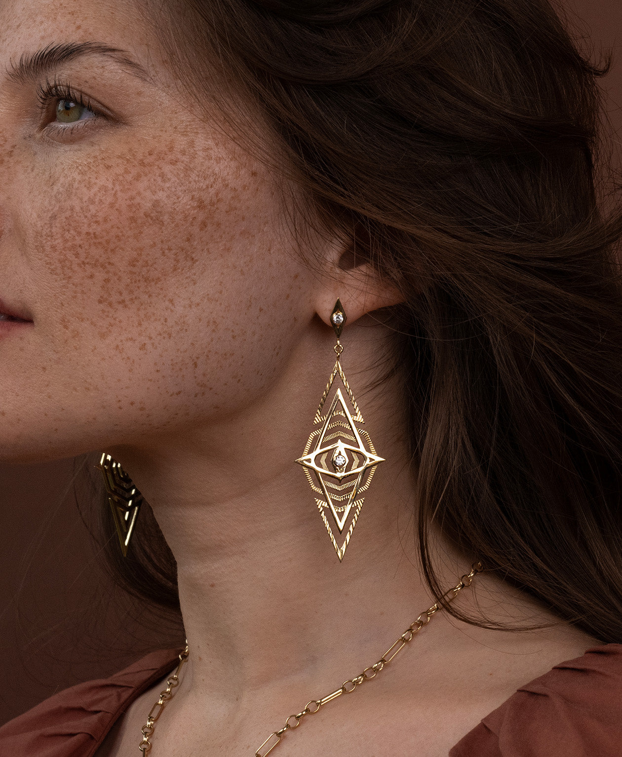 Volcano Earrings - 22k Gold Vermeil, White Zircon