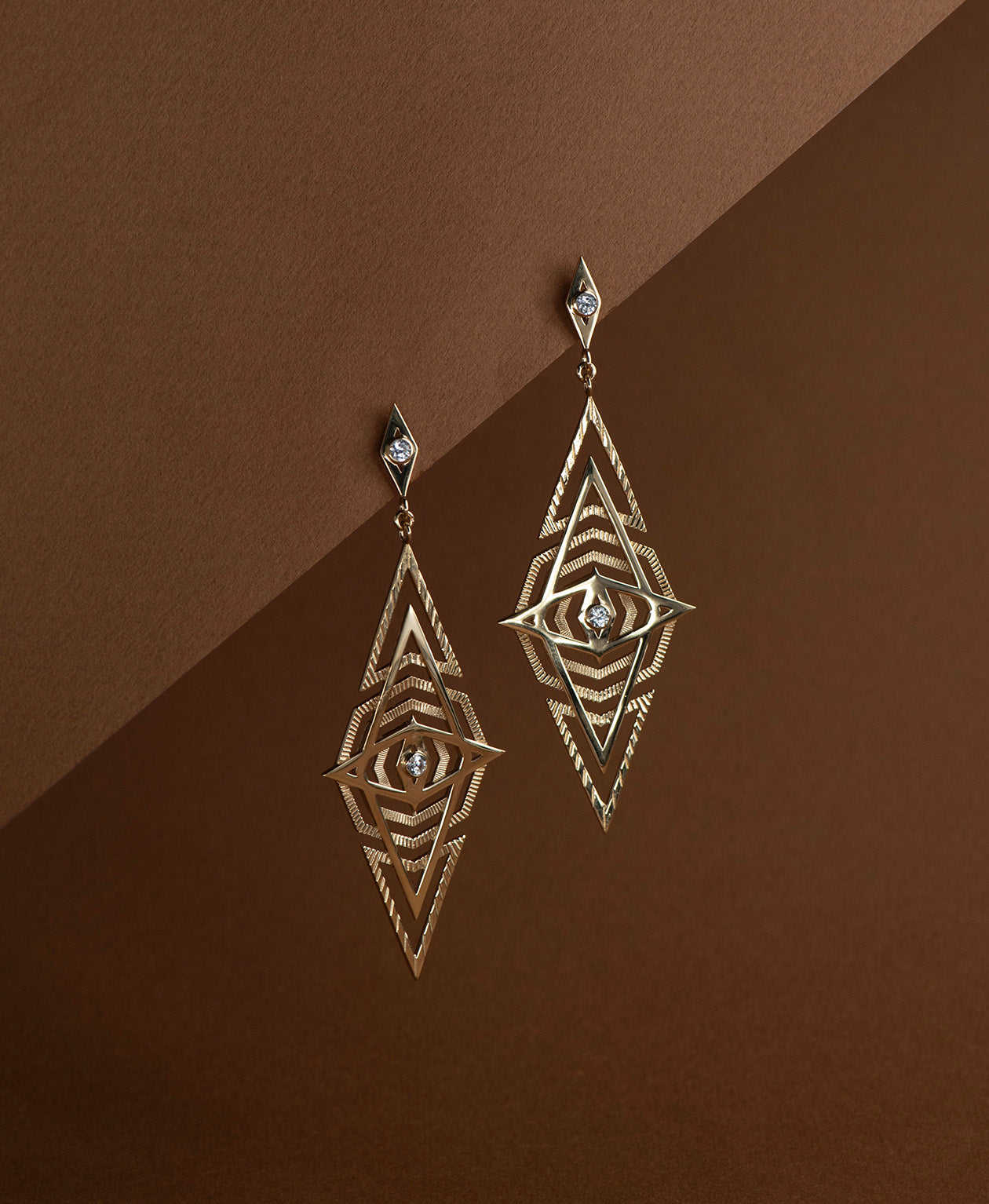 Volcano Earrings - 22k Gold Vermeil, White Zircon