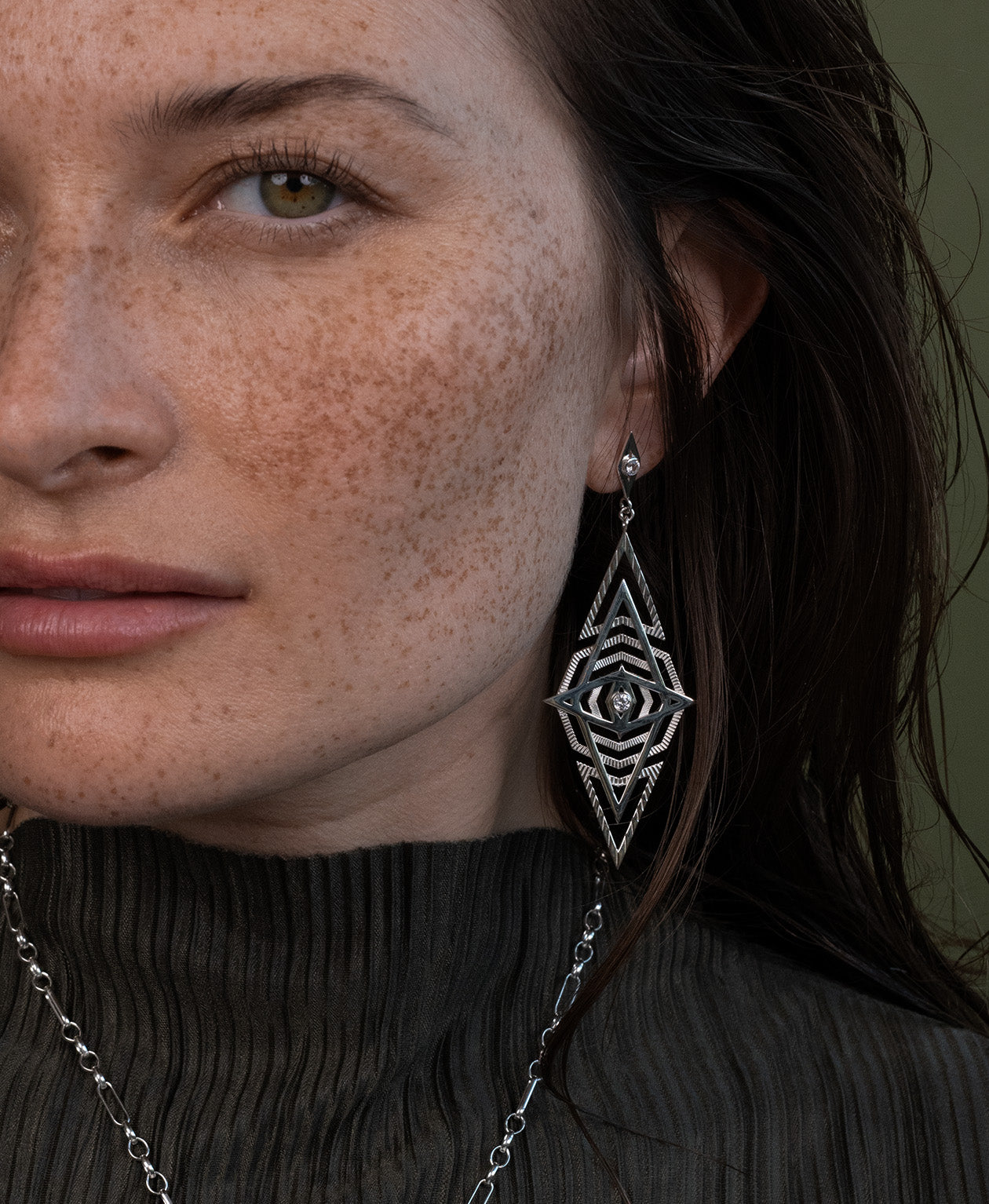 Volcano Earrings - 925 Sterling Silver, White Zircon