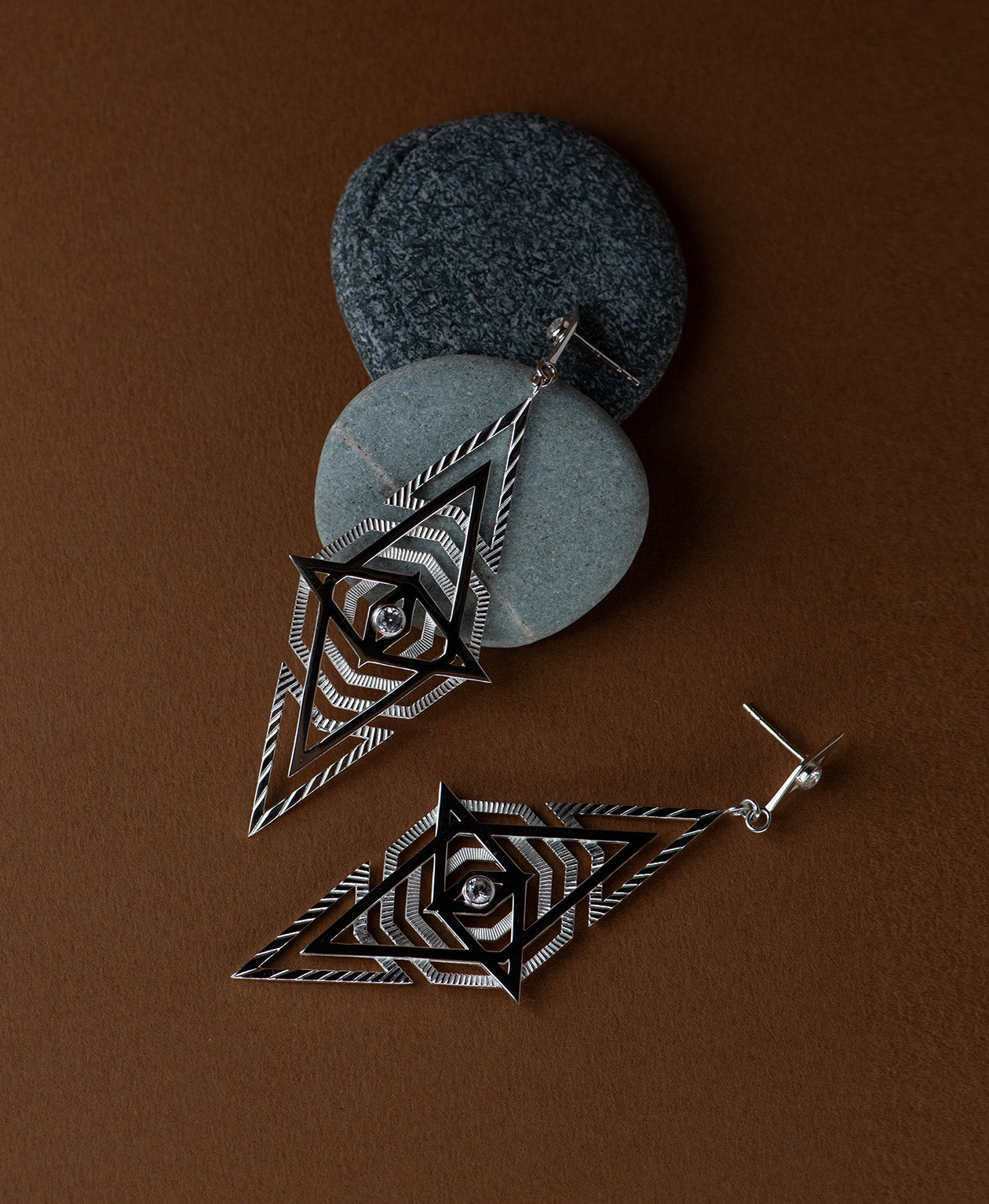 Volcano Earrings - 925 Sterling Silver, White Zircon