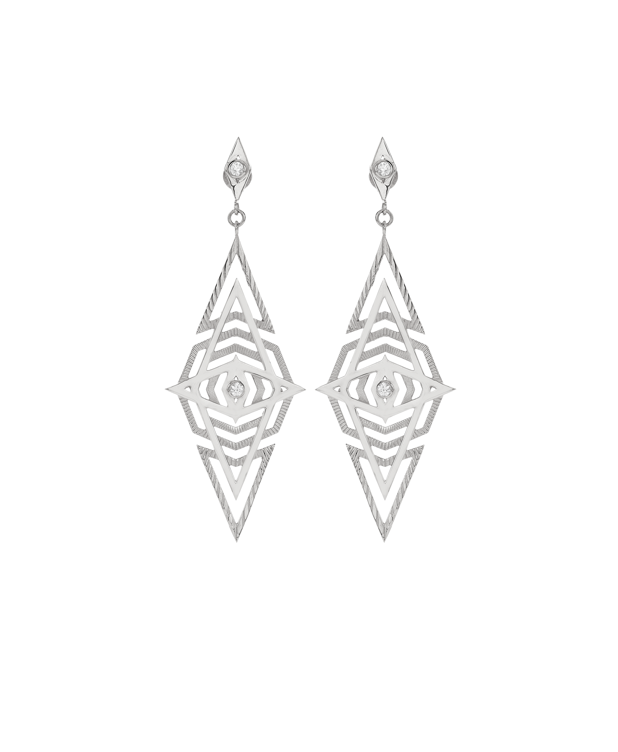 Volcano Earrings - 925 Sterling Silver, White Zircon