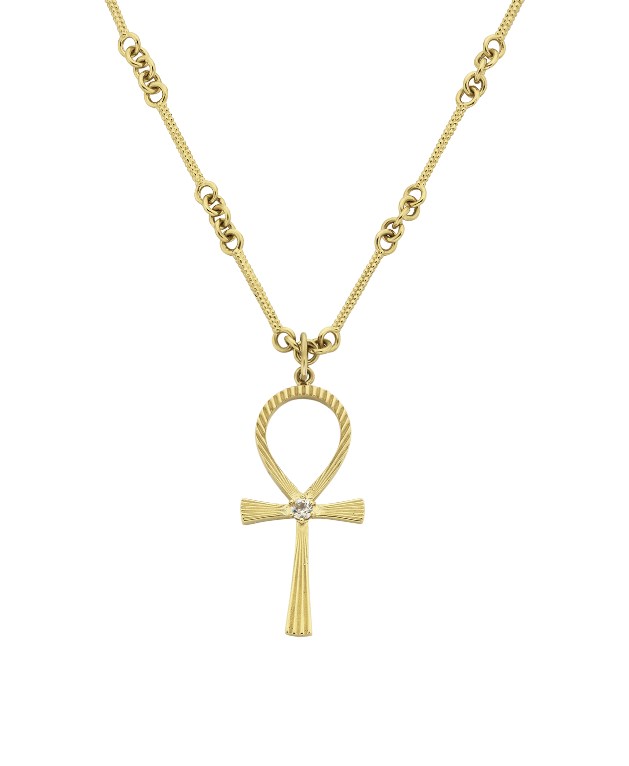 Ankh Necklace - 22k Gold Vermeil, Peach Zircon