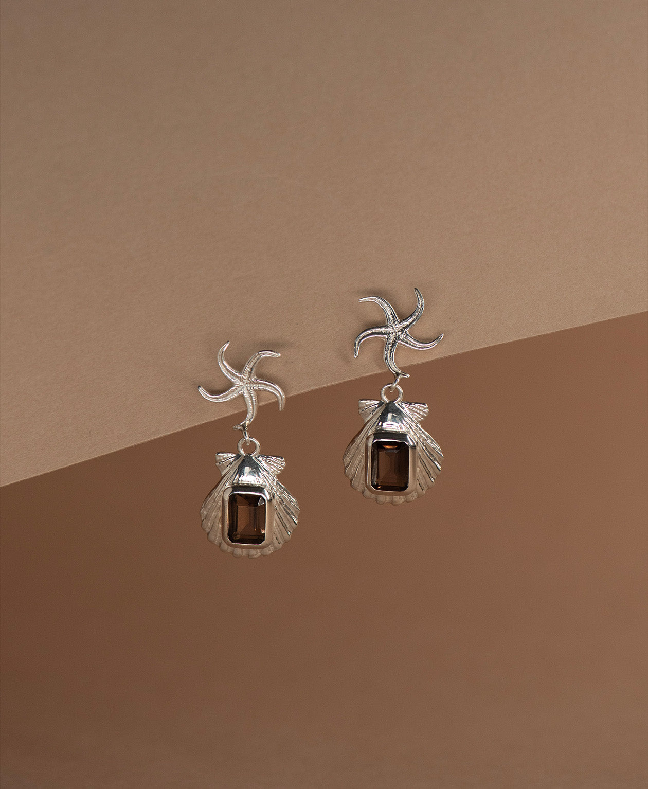 Alara Earrings - 925 Sterling Silver, Smoky Quartz