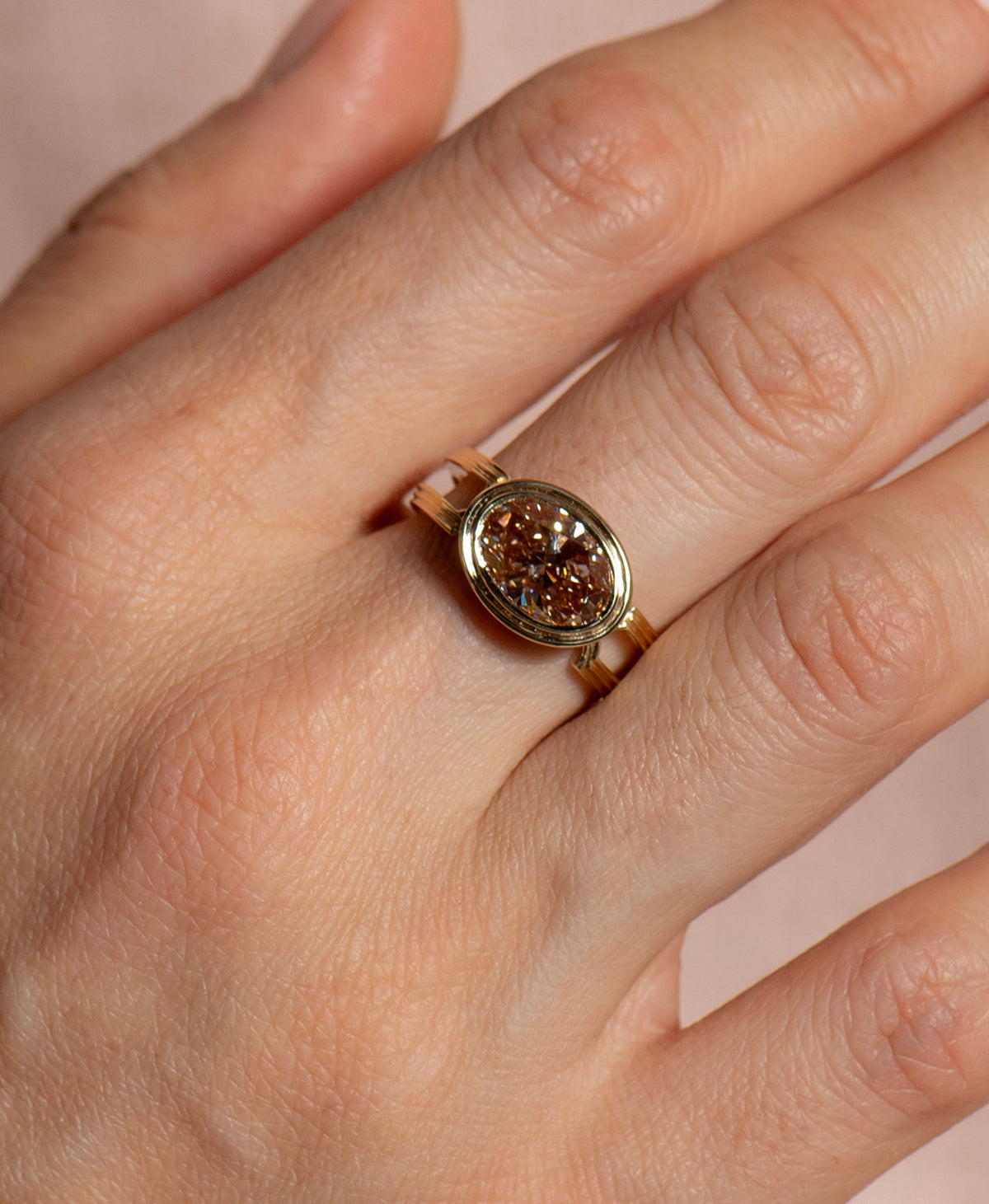 Aliza Engagement Ring - 18k Yellow Gold, Oval Cut Brown Diamond 2.0 carat