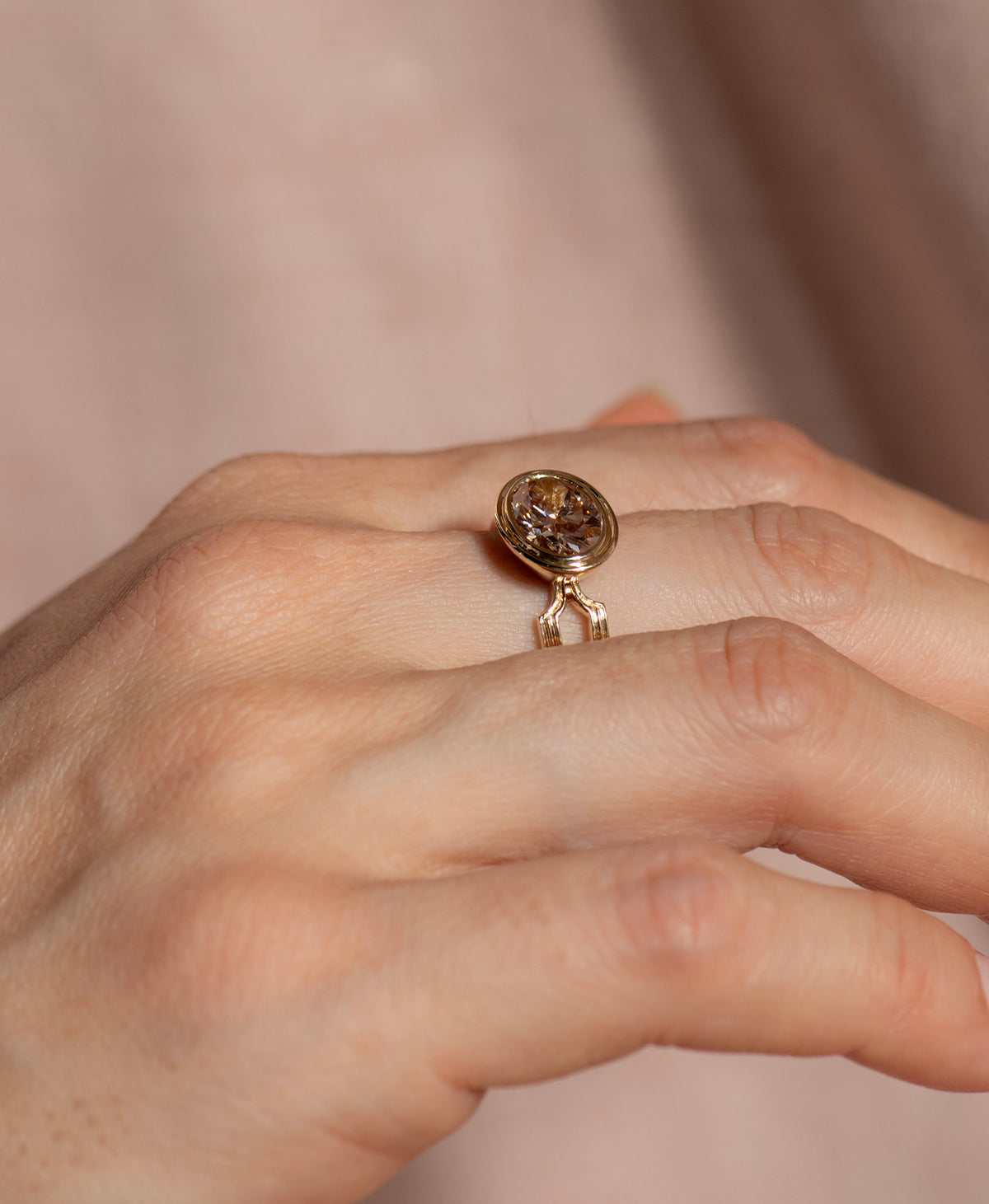 Aliza Engagement Ring - 18k Yellow Gold, Oval Cut Brown Diamond 2.0 carat
