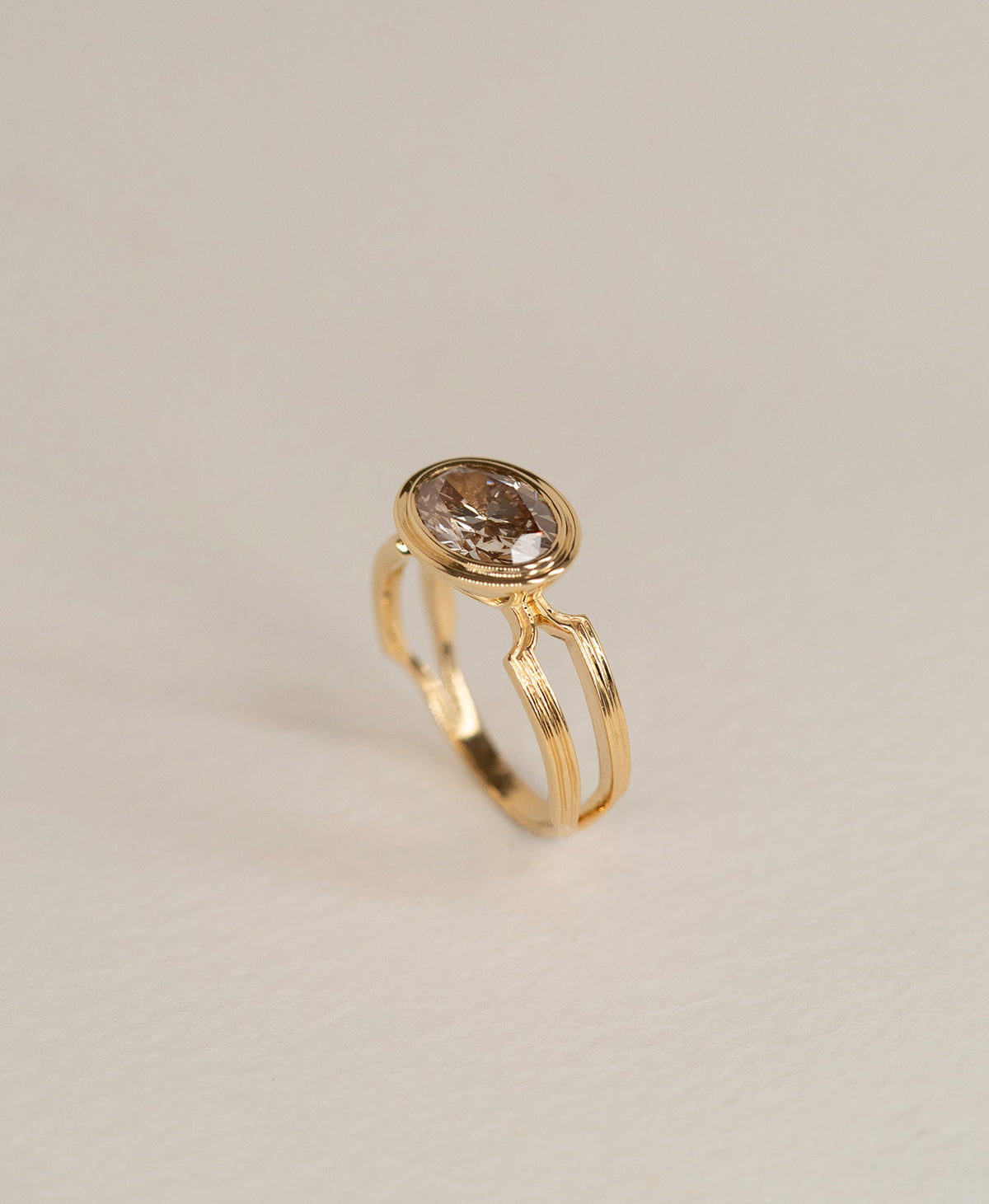 Aliza Engagement Ring - 18k Yellow Gold, Oval Cut Brown Diamond 2.0 carat