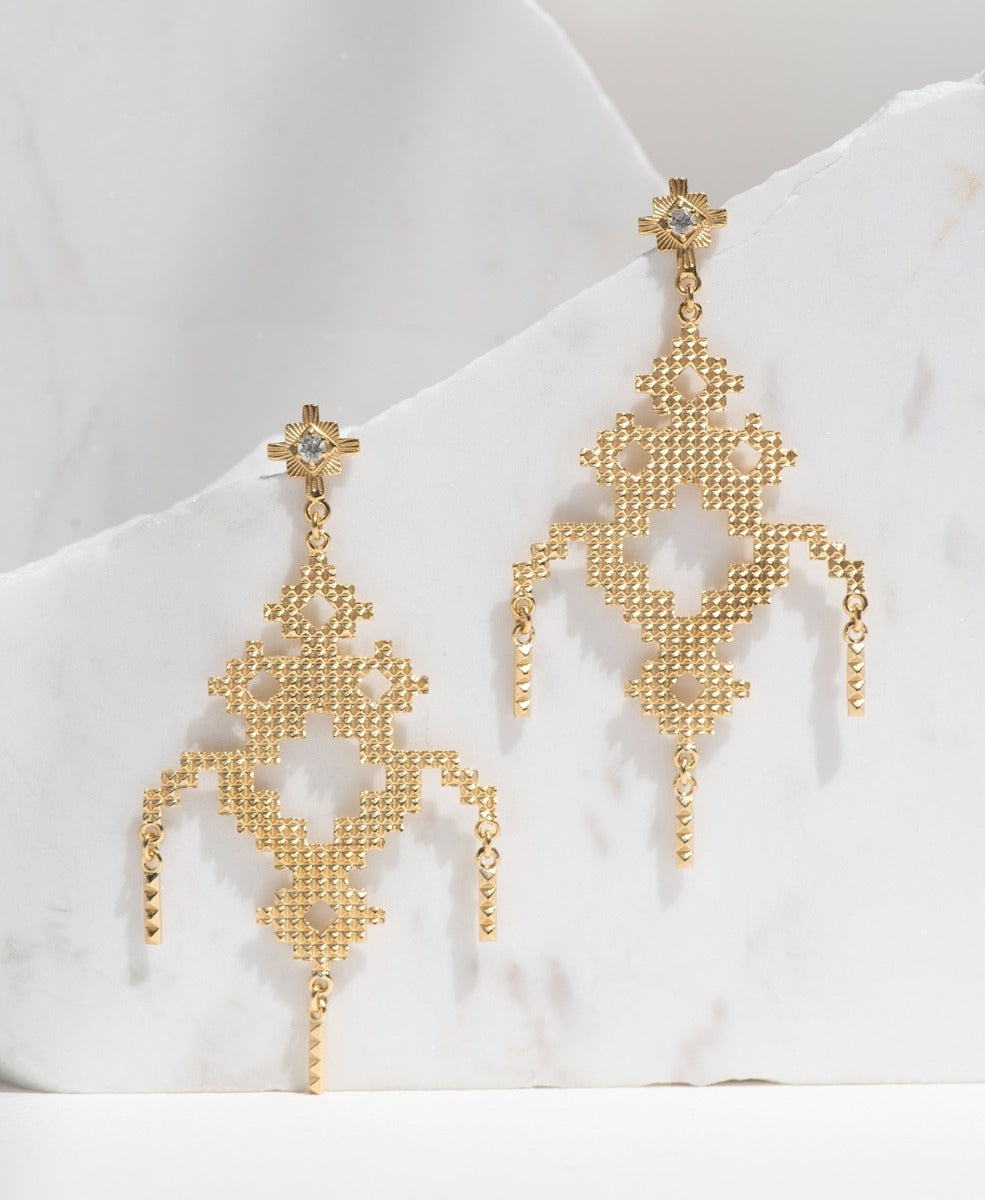 Amaru Earrings - 22k Gold Vermeil, White Zircon