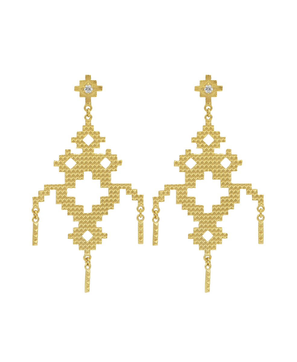 Amaru Earrings - 22k Gold Vermeil, White Zircon