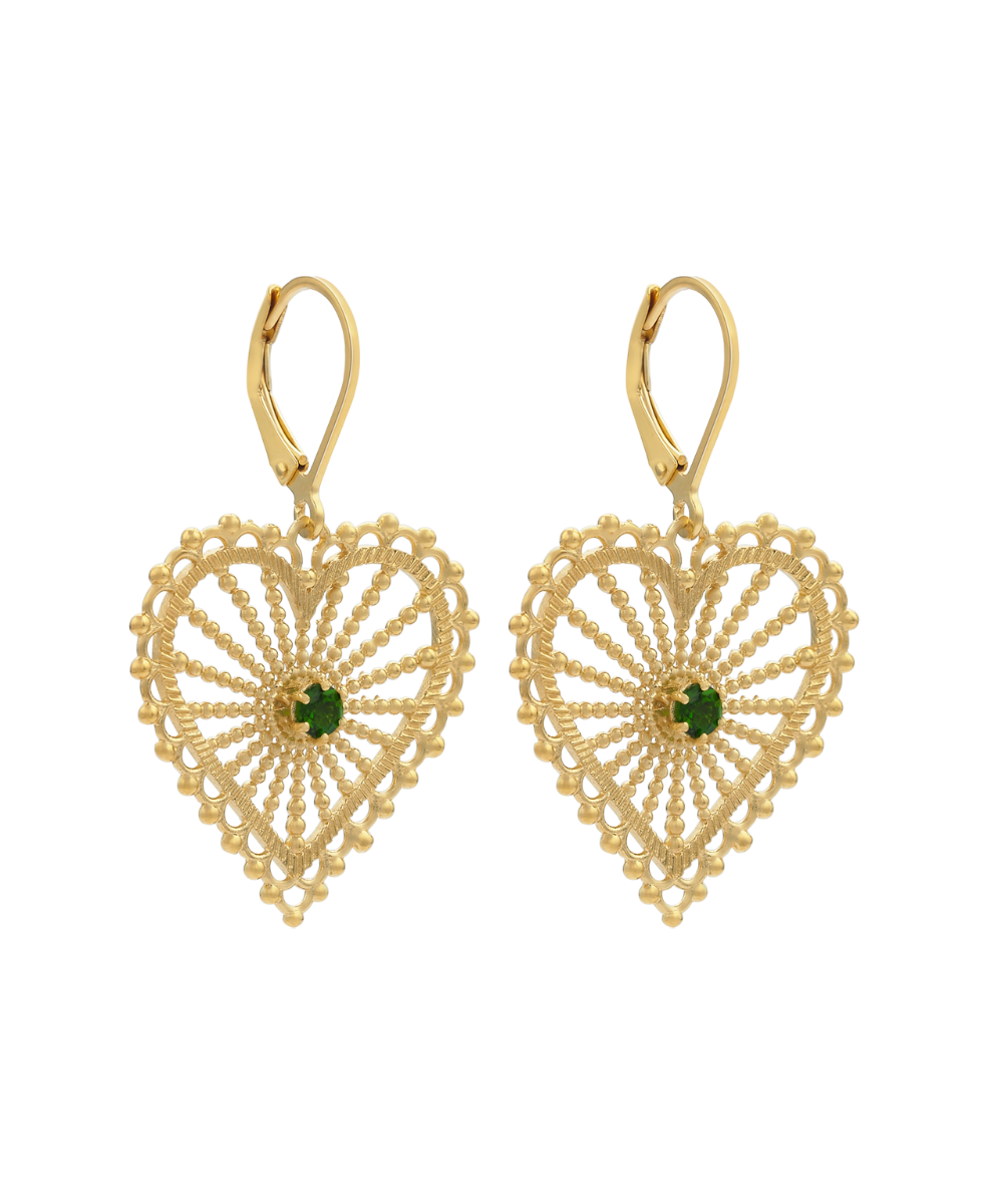 Amor Earrings - 22k Gold Vermeil, Chrome Diopside