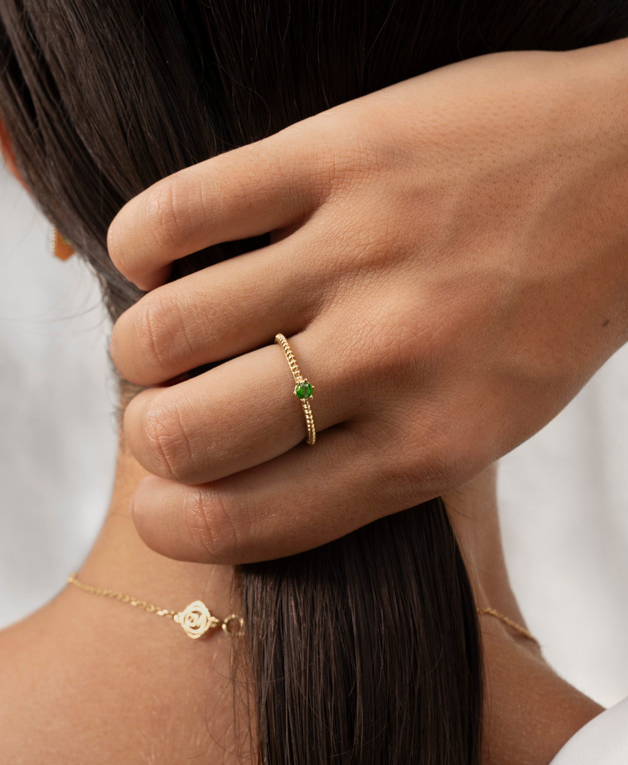 Anchored Stacker Ring - 22k Gold Vermeil, Chrome Diopside