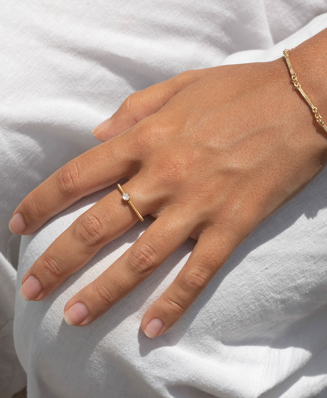 Anchored Stacker Ring - 22k Gold Vermeil, White Zircon