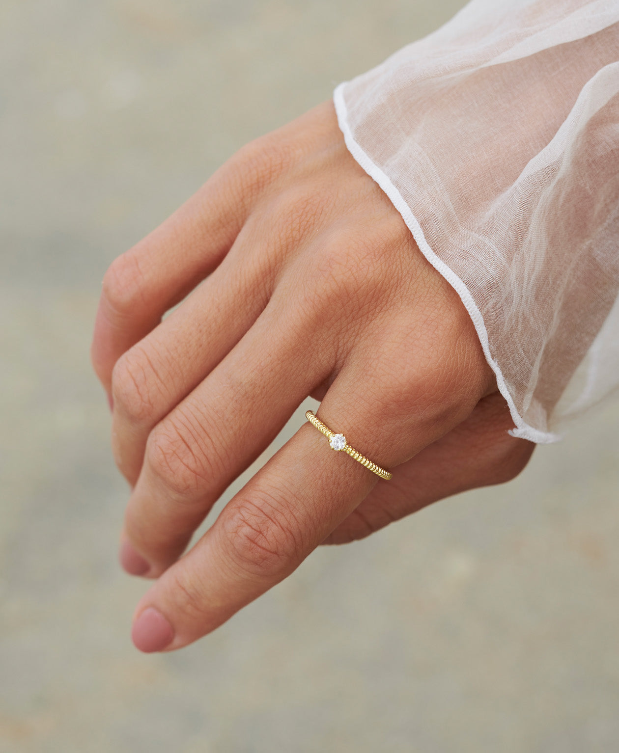 Anchored Stacker Ring - 22k Gold Vermeil, White Zircon