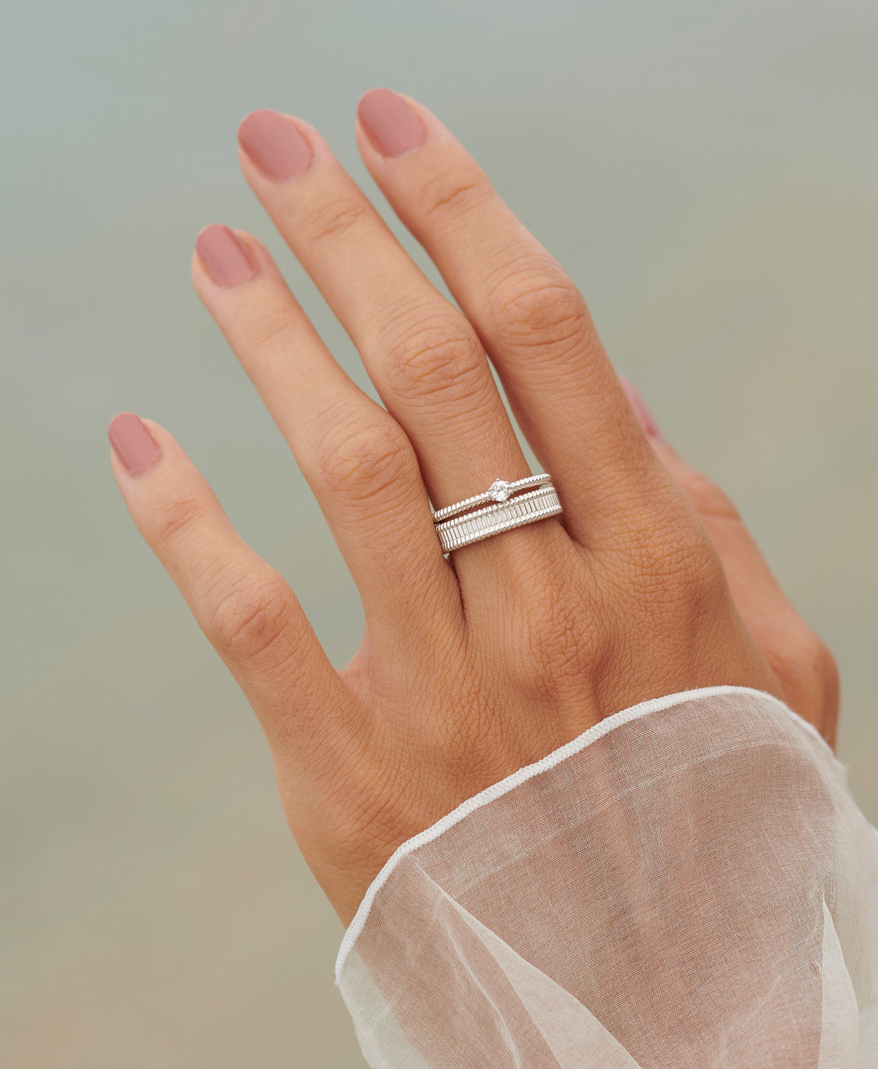 Anchored Stacker Ring - 925 Sterling Silver, White Zircon